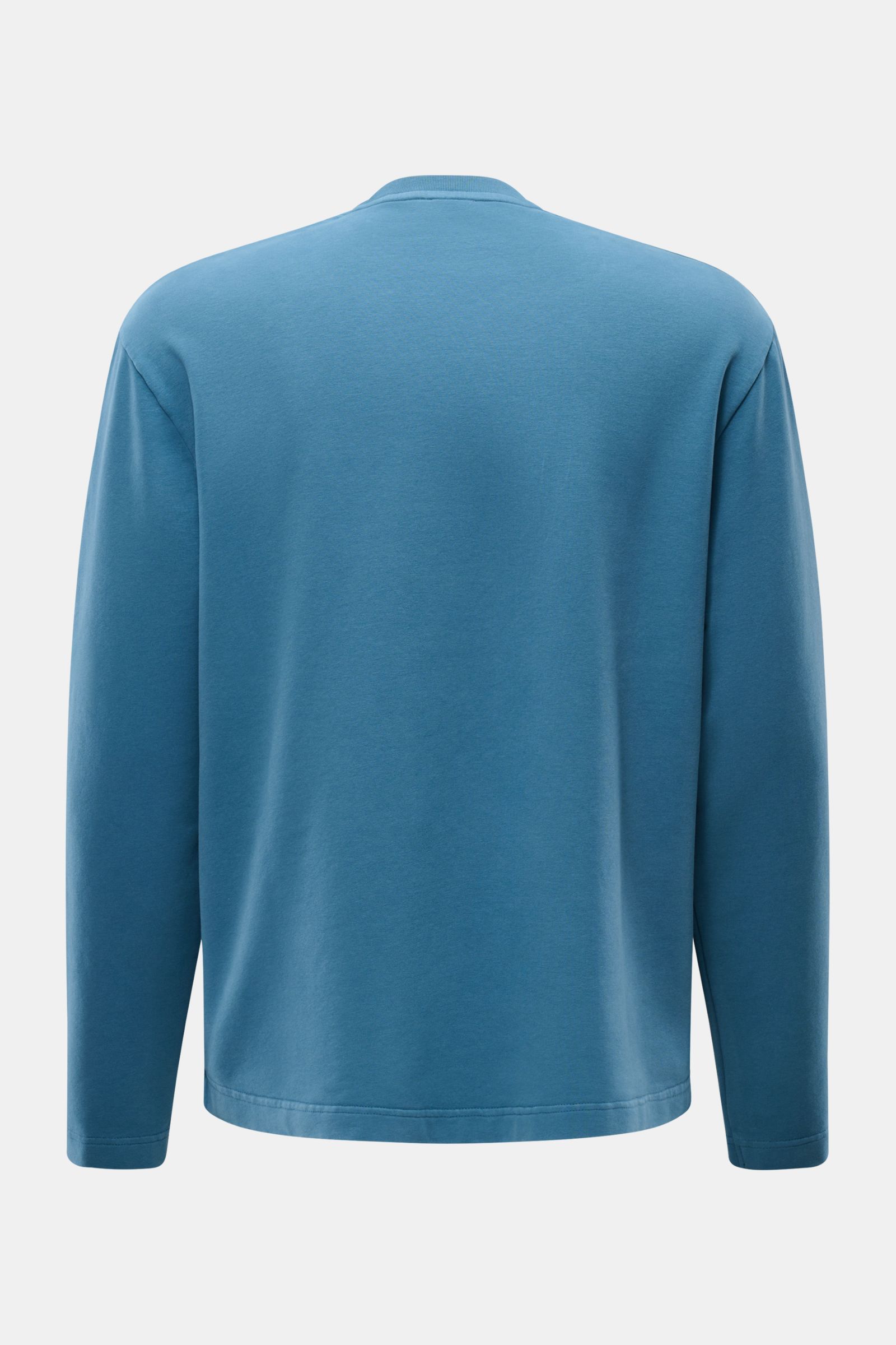 04651/ A trip in a bag Rundhals-Longsleeve 'If Tee' petrol, Rückansicht, Oversized Fit, weicher Baumwoll-Jersey, Weblabel seitlich, schwere Qualität.