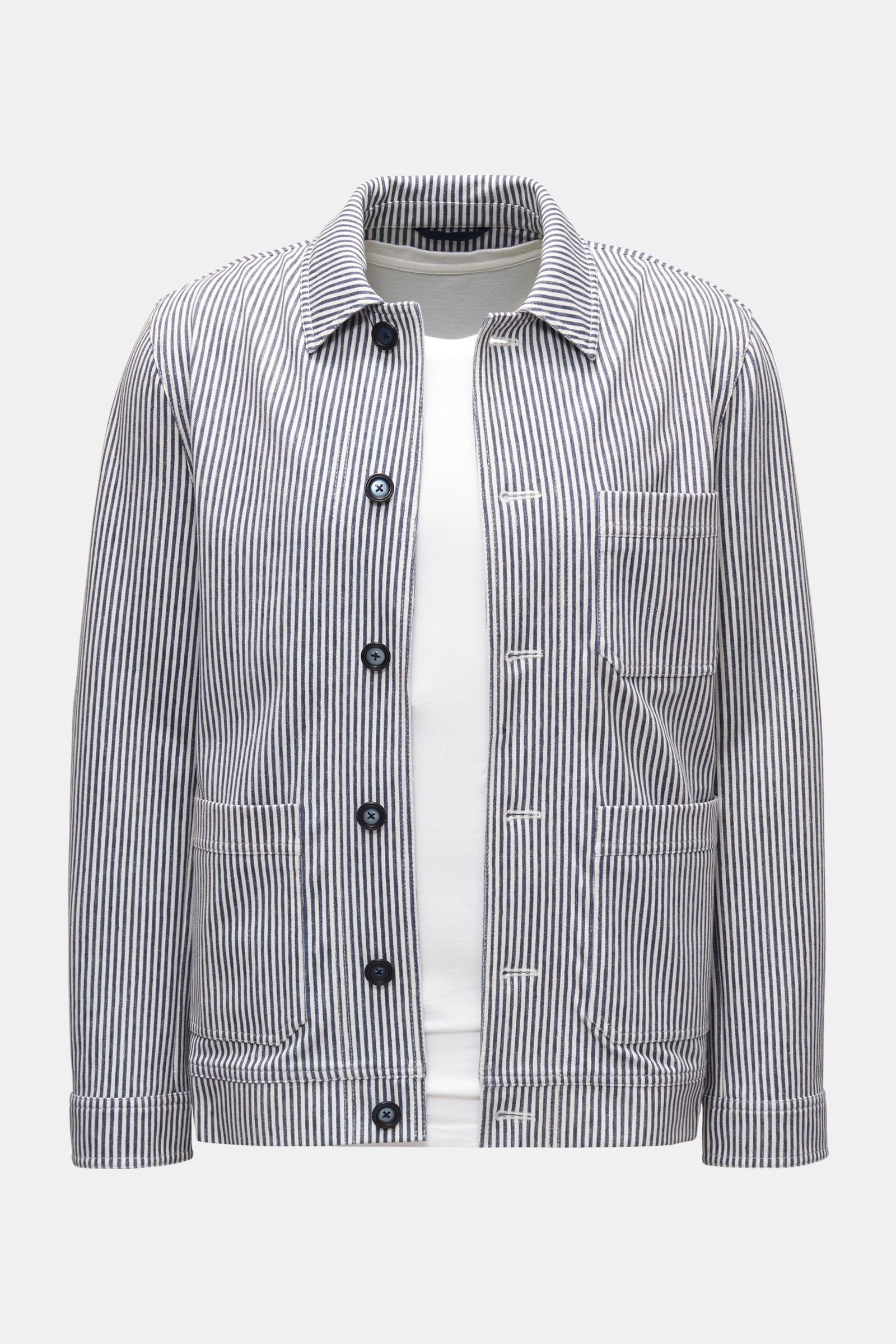 Piqué overshirt in navy/white striped