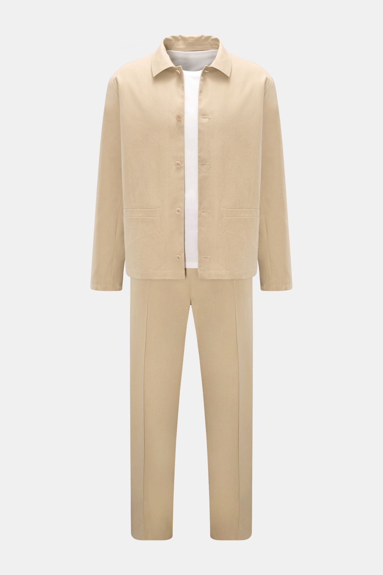 A.P.C. Overshirt 'Rodney' beige in pure cotton, slim fit, five-button placket, turn-down collar, front view.