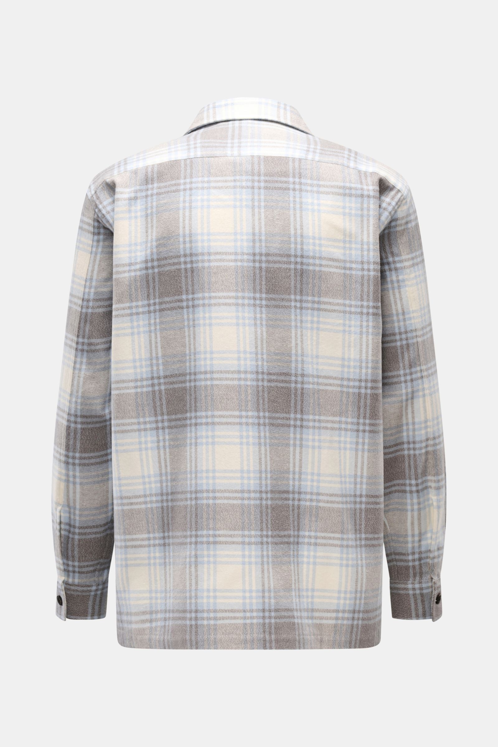 Back view of 04651/ A trip in a bag Overshirt 'Check Overshirt' off-white/light blue/grey checked, pure cotton, soft feel, regular fit, unlined.