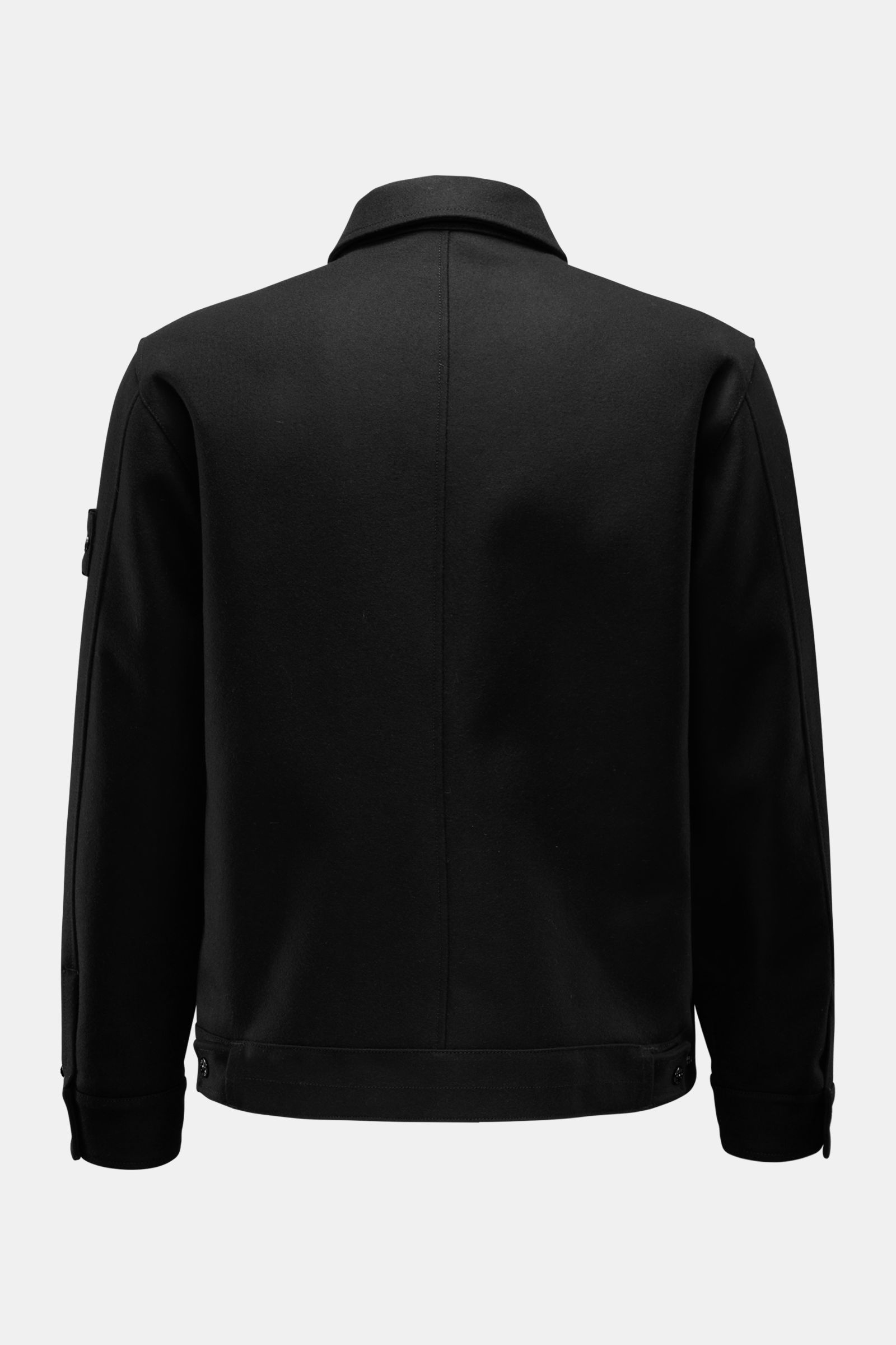 Stone Island Overshirt 'Ghost Piece' schwarz, Rückansicht, gefilzter Woll-Mix, Slim Fit, Umlegekragen, monochromes Logo-Badge, glattes Futter.