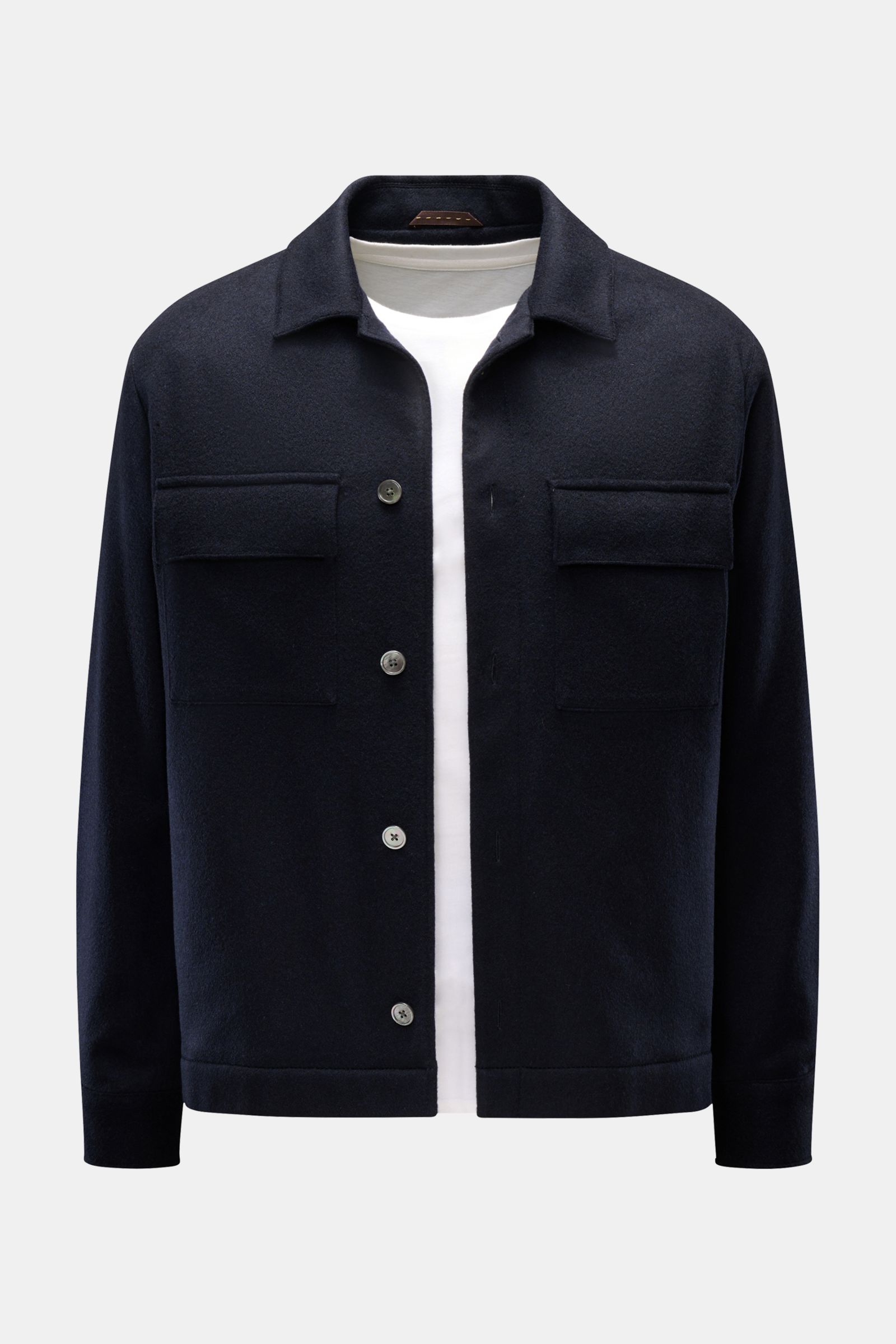 Windsor Cashmere Overshirt 'Lavoro' navy, vorne frontal, Regular Fit, reine Cashmere, Perlmuttknöpfe, Brusttaschen, Manschetten, Saumschlitze, Innentasche.