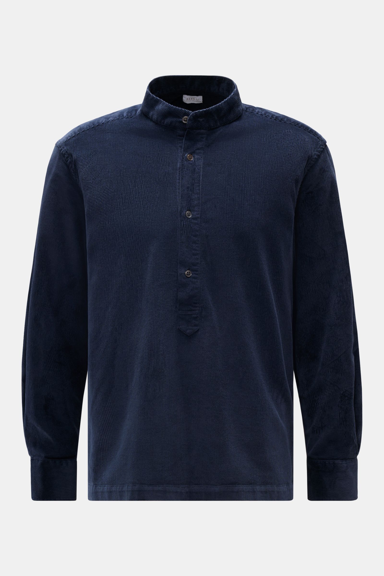 04651/ A trip in a bag Popover-Cordhemd Grandad-Kragen navy, frontale Ansicht, Regular Fit, Baumwolle-Modal Mix, weicher Griff, gerader Saum.