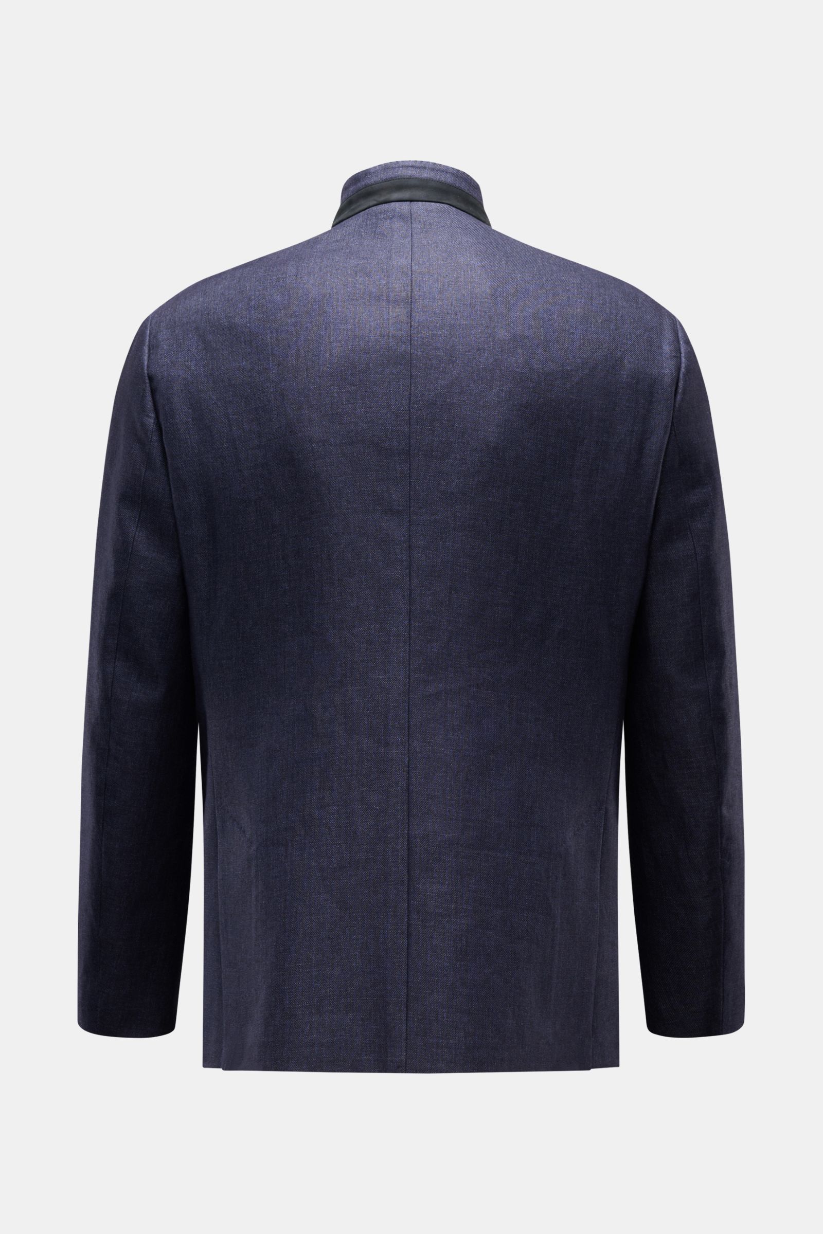Agnona Smart-casual jacket navy mottled shown from the back, featuring pure linen, slim fit, step lapel, patch pockets, side vents, and half lining. The finest craftsmanship meets timeless elegance: This half-lined smart-casual jacket in pure linen is 