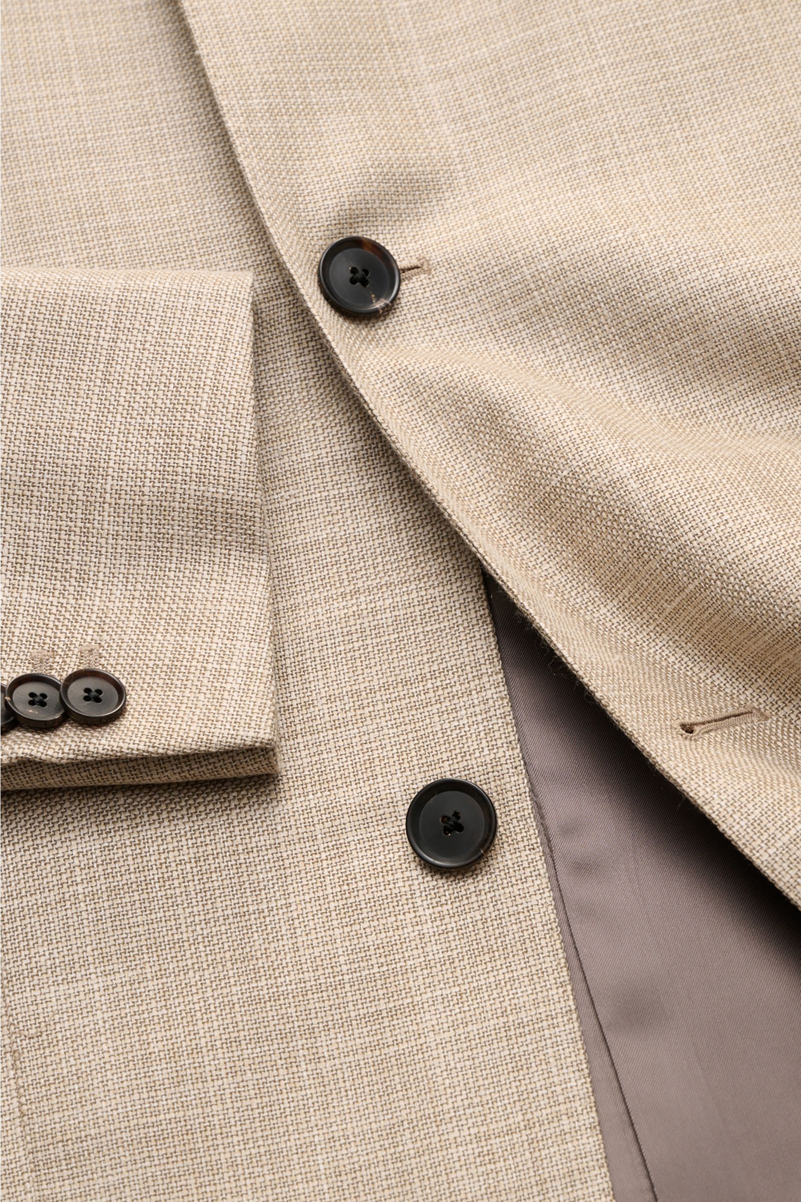 Caruso Overshirt 'Fedora' beige meliert aus Wolle, Seide, Leinen in Slim Fit, mit Kissing Buttons, Umlegekragen und aufgesetzten Taschen, Detailaufnahme.