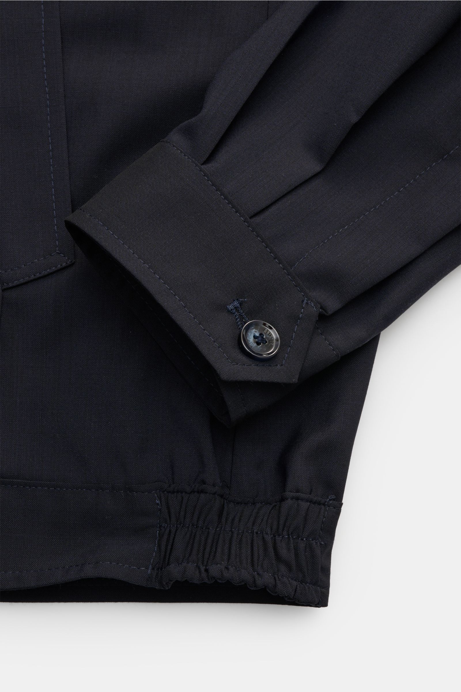 Briglia 1949 Overshirt 'Bill' navy, Nahaufnahme Ärmelsaum mit Knopf, elastischem Bund, melierte Optik, glatter Griff, Slim Fit, italienisches Flair.