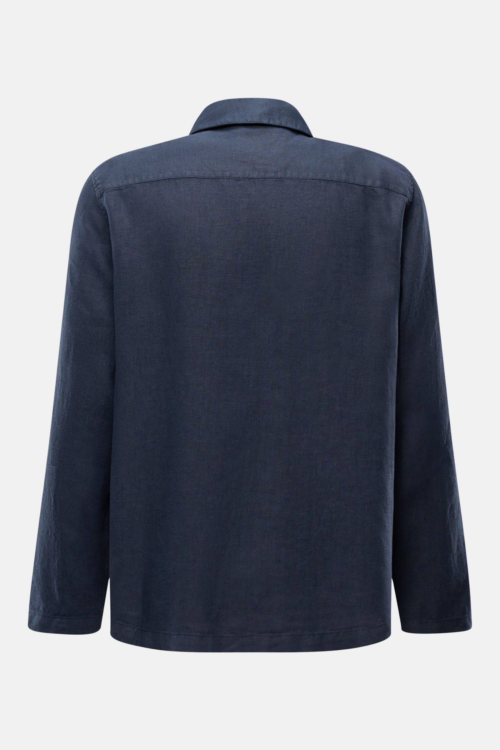 Rückansicht des 04651/ A trip in a bag Overshirt 'Linen Jacket' navy aus weichem, reinem Leinen mit Umlegekragen, Slim Fit.