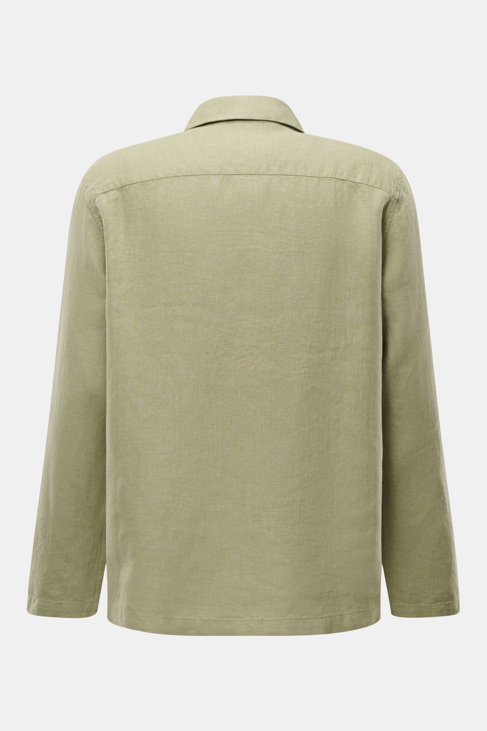 Rückansicht des 04651/ A trip in a bag Overshirt 'Linen Jacket' salbei aus weichem, reinem Leinen mit Umlegekragen, Slim Fit.