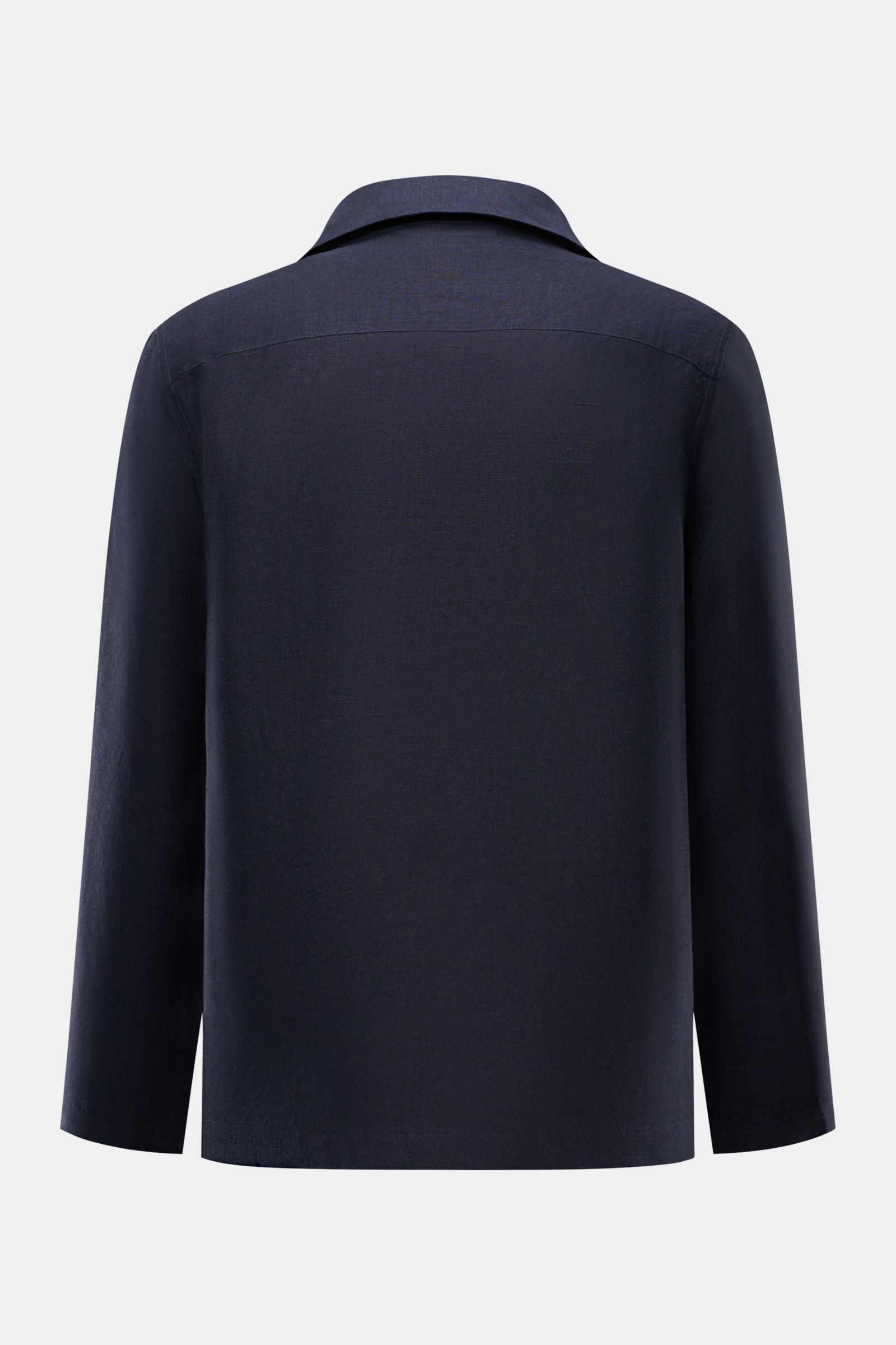 Rückansicht des navy Overshirts 04651/ A trip in a bag Overshirt 'Linen Jacket' aus reinem Leinen mit Umlegekragen, Slim Fit.