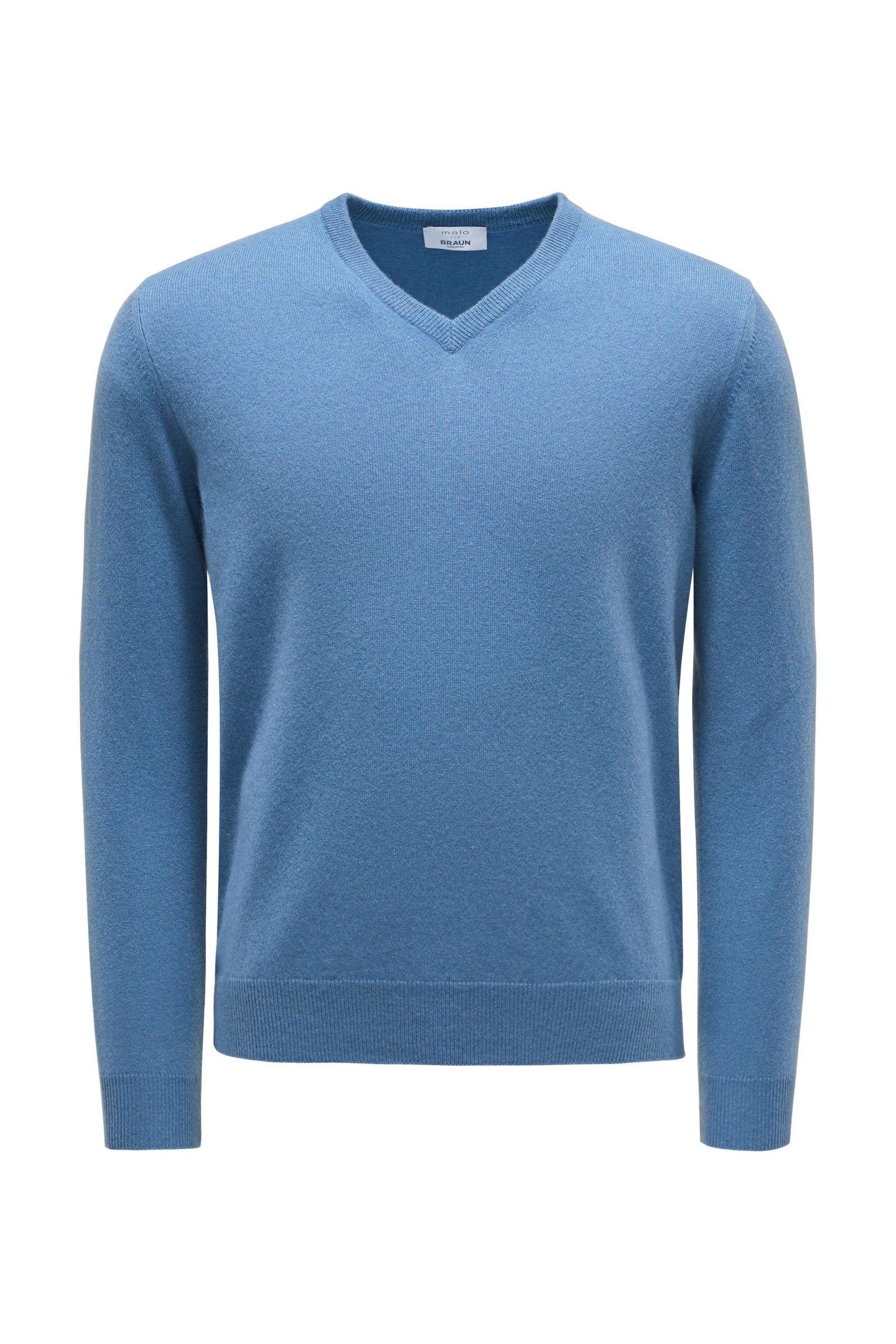 Cashmere V-neck jumper 'No. 30' smoky blue