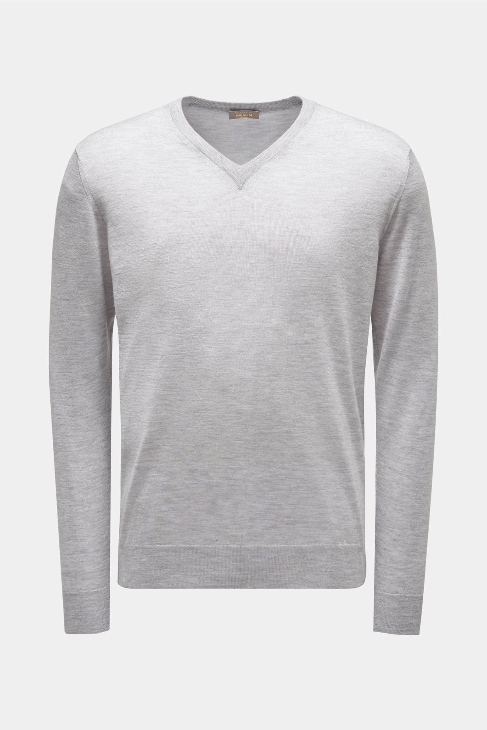 Fine knit V-neck jumper light grey
