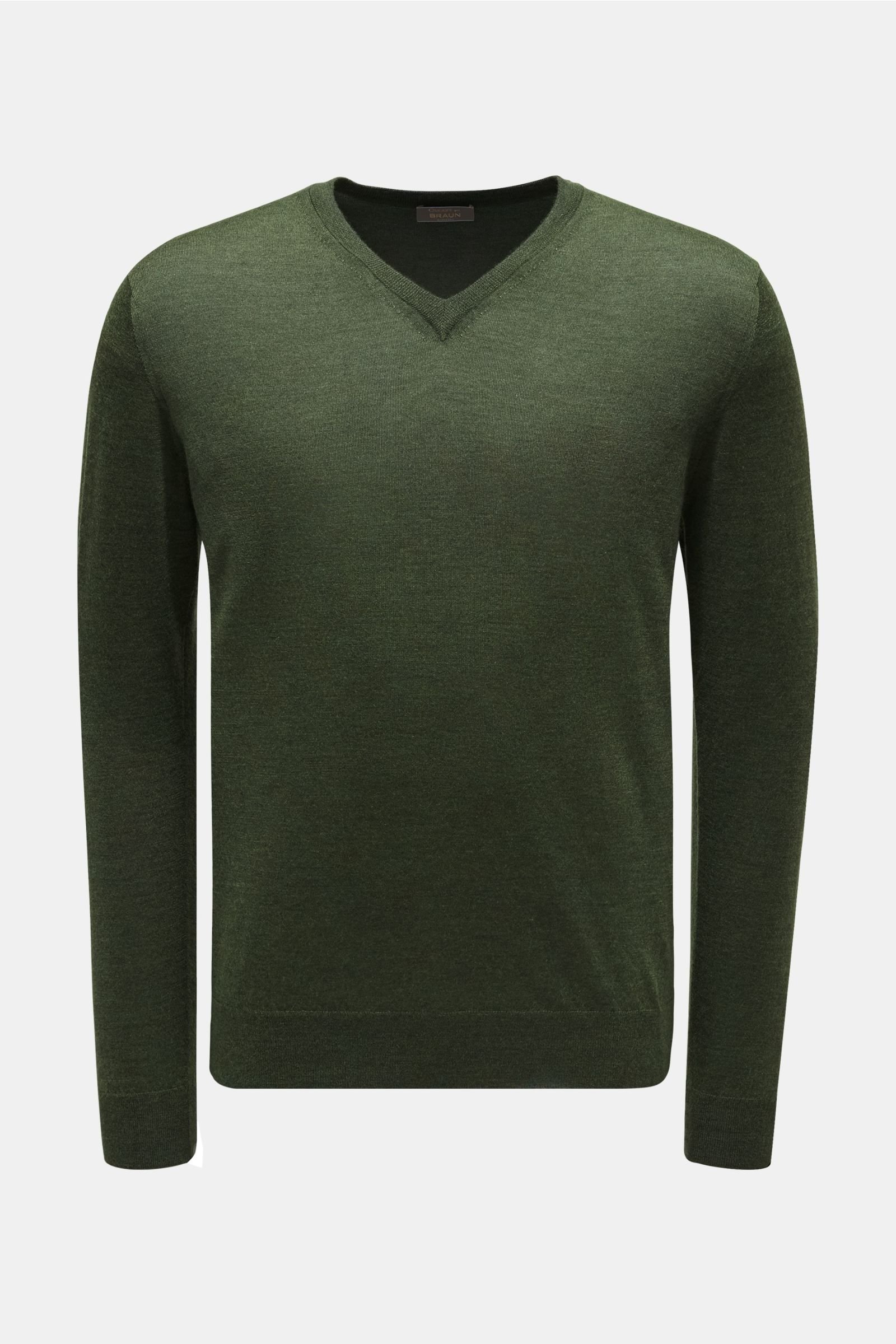 Fine knit V-neck jumper dark green