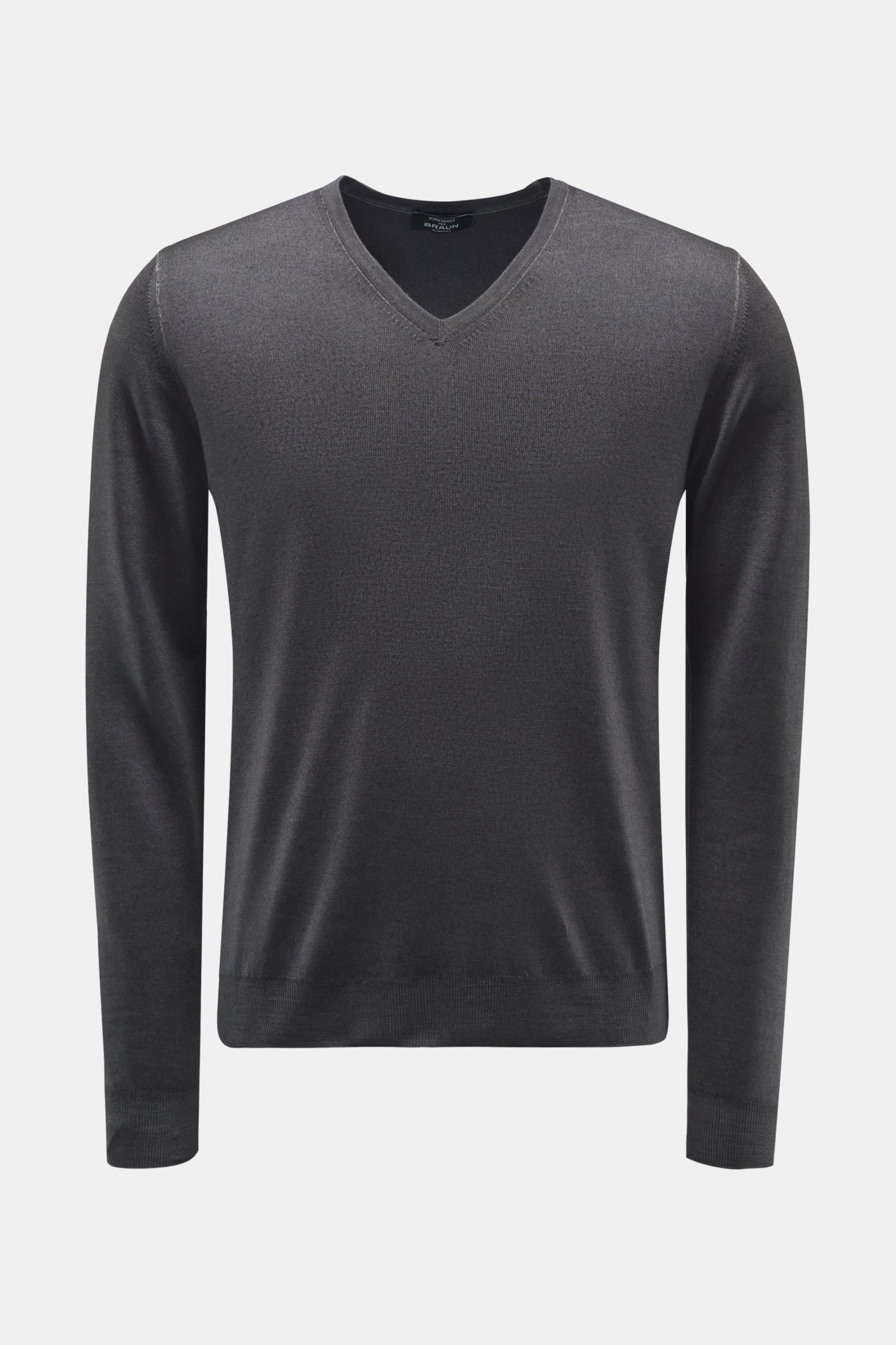 Fine knit V-neck jumper dark grey