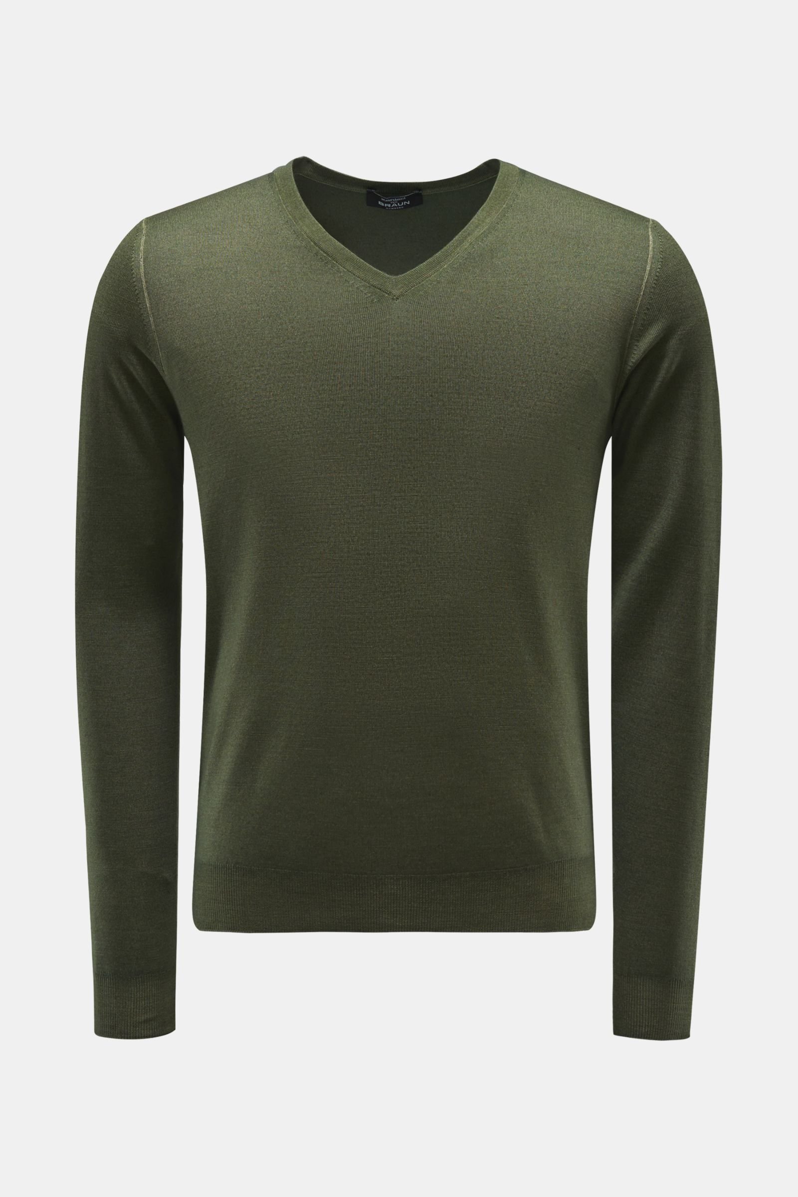 Fine knit V-neck jumper green