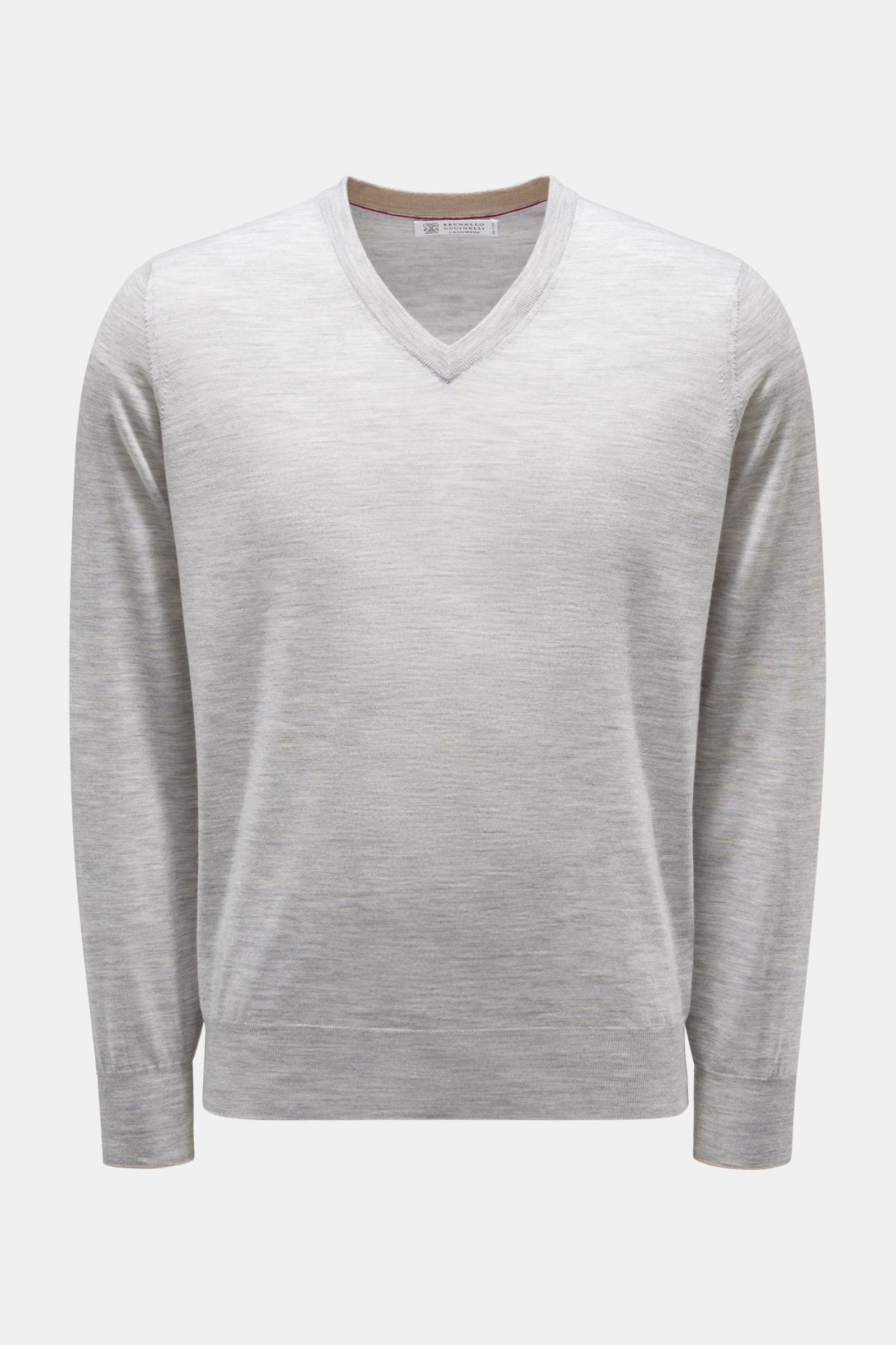 Fine knit V-neck jumper light grey