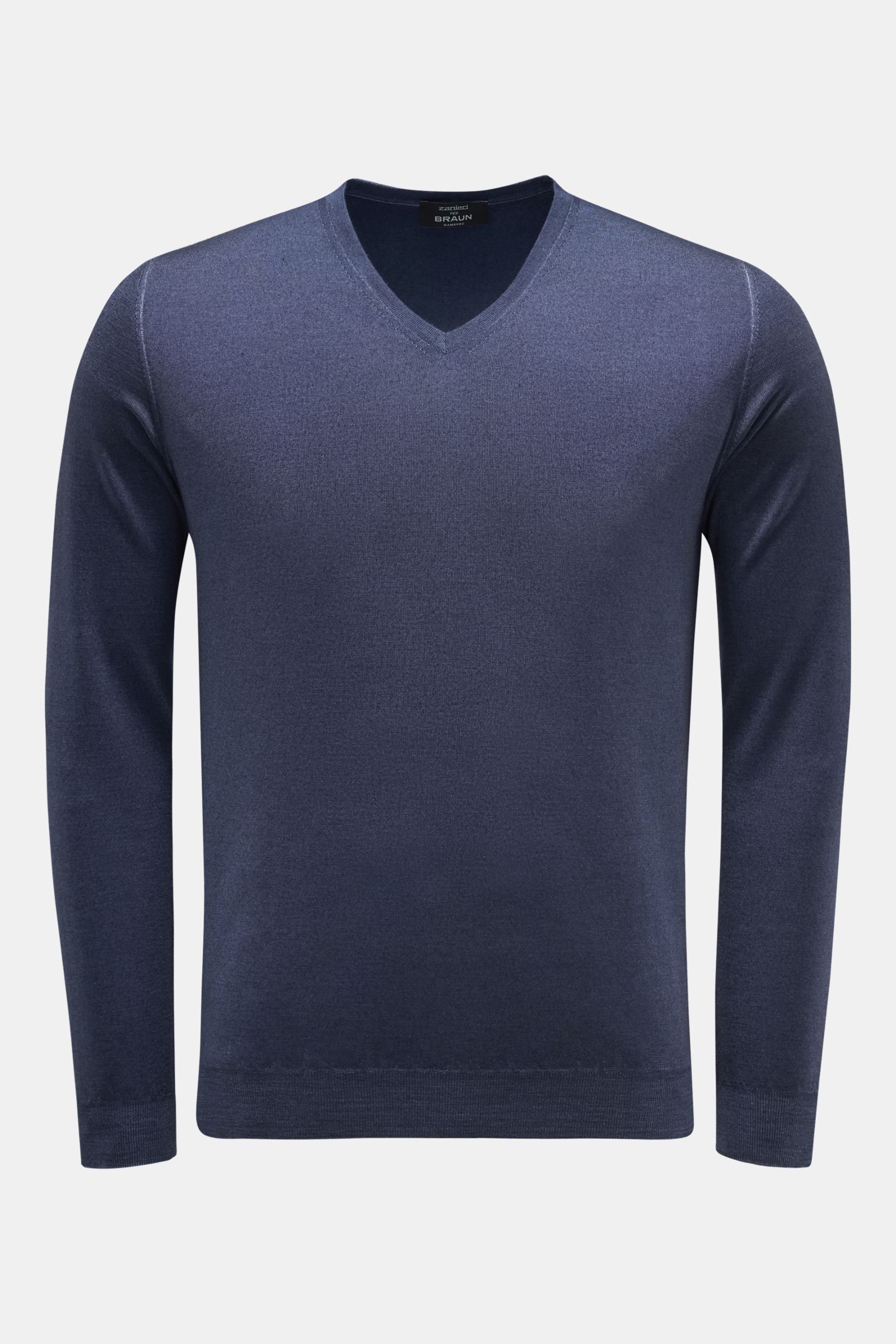 Fine knit V-neck jumper grey-blue