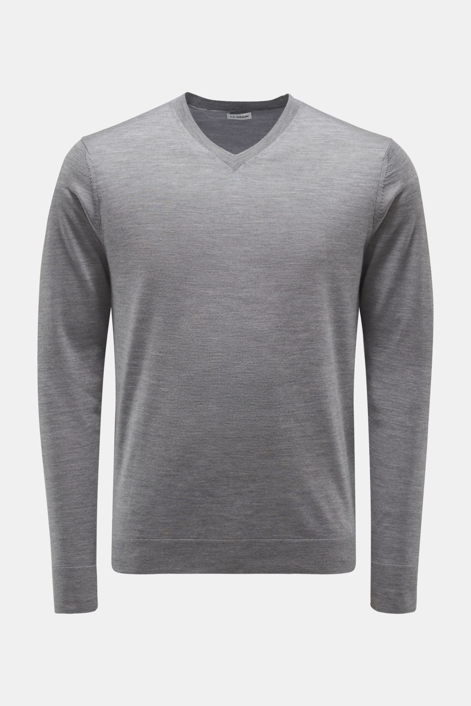 Merino fine knit V-neck jumper grey