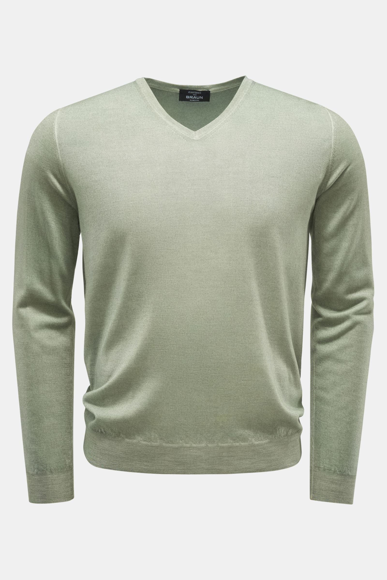 Feinstrick V-Neck Pullover graugrün