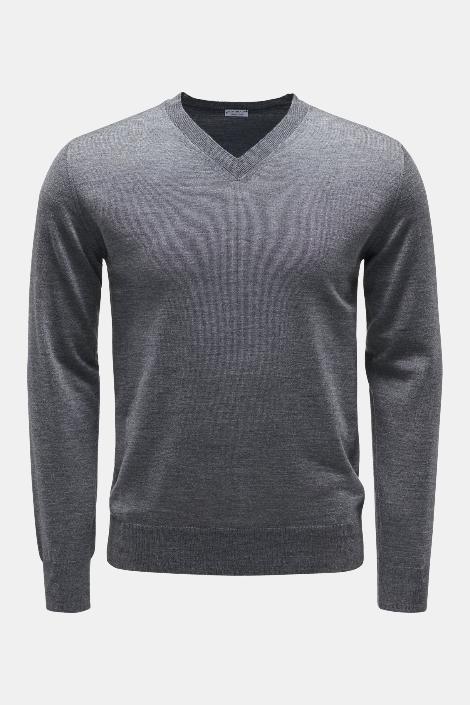 Merino fine knit V-neck jumper dark grey