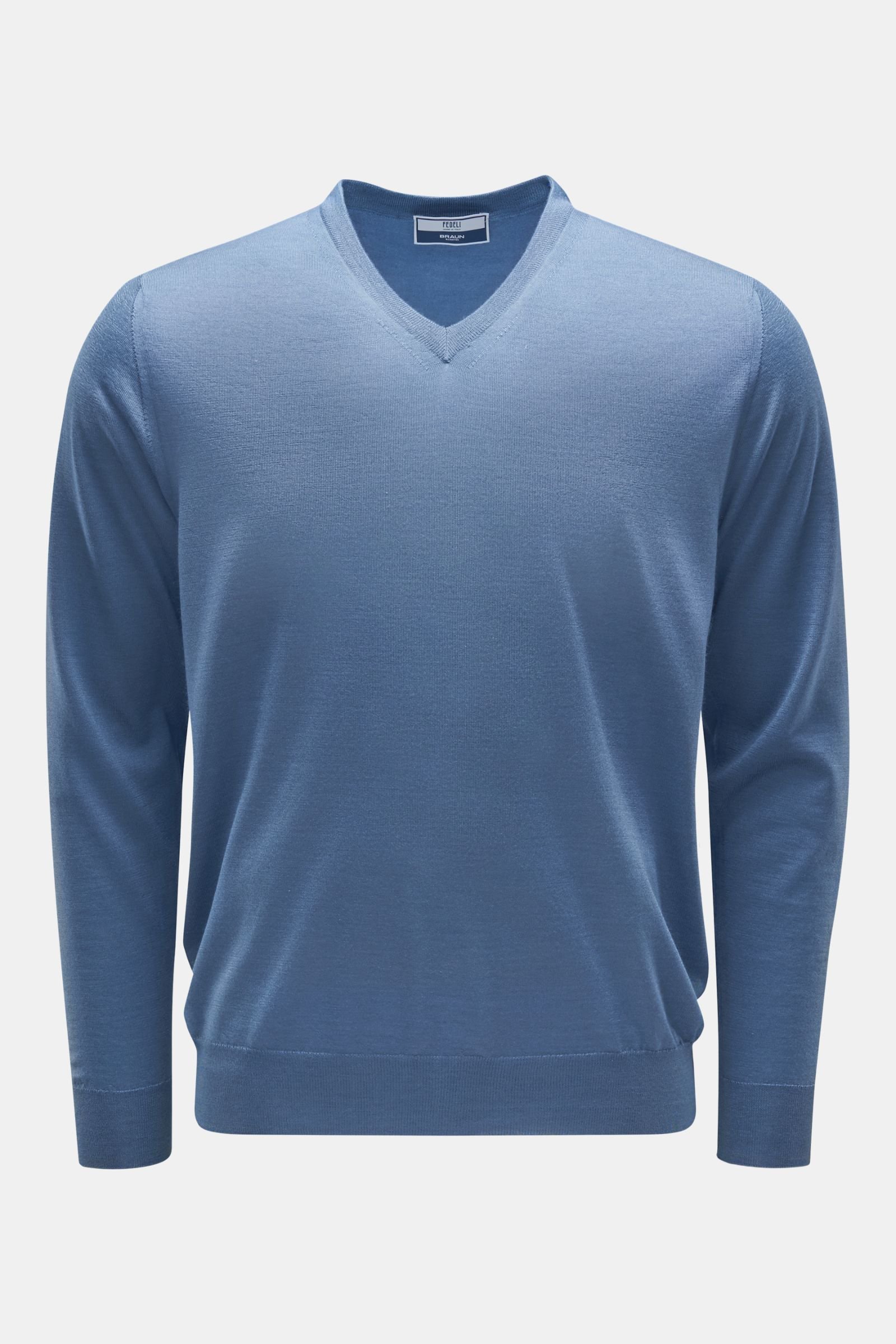 Fine knit V-neck jumper 'Pull' smoky blue