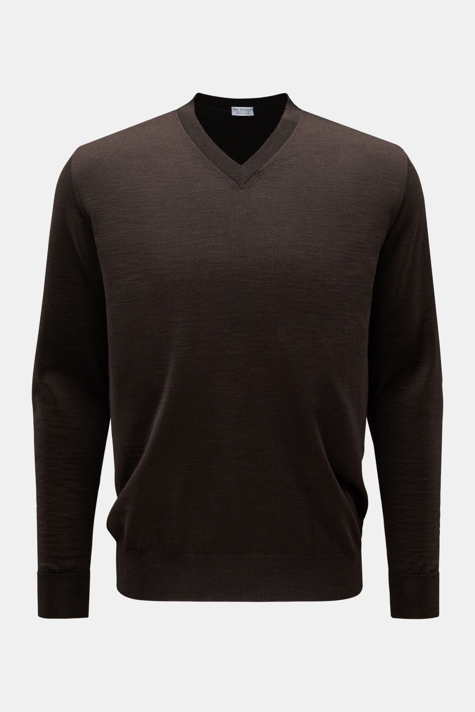 Merino fine knit V-neck jumper dark brown