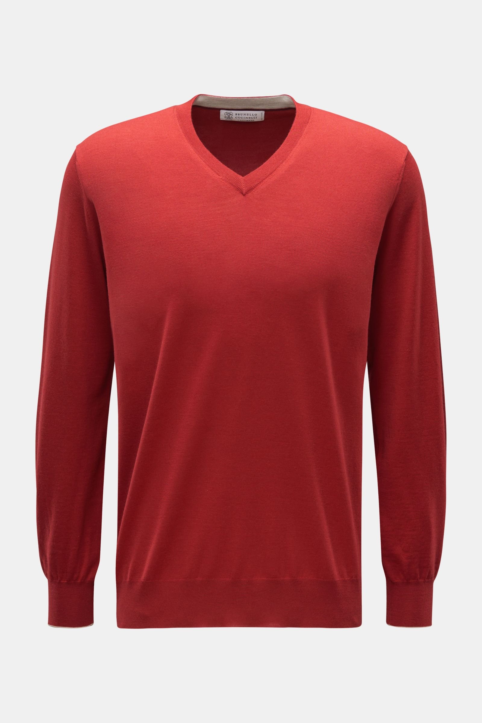Fine knit V-neck jumper red