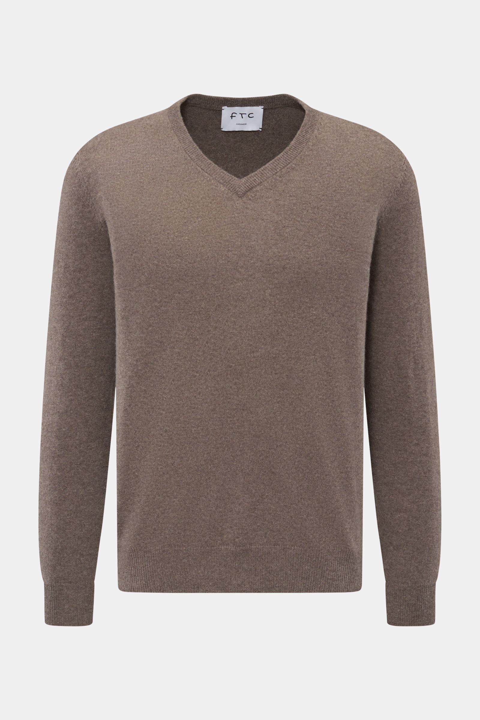 cashmere thin v neck jumper FTC CASHMERE V-neck jumper grey-brown BRAUN Hamburg