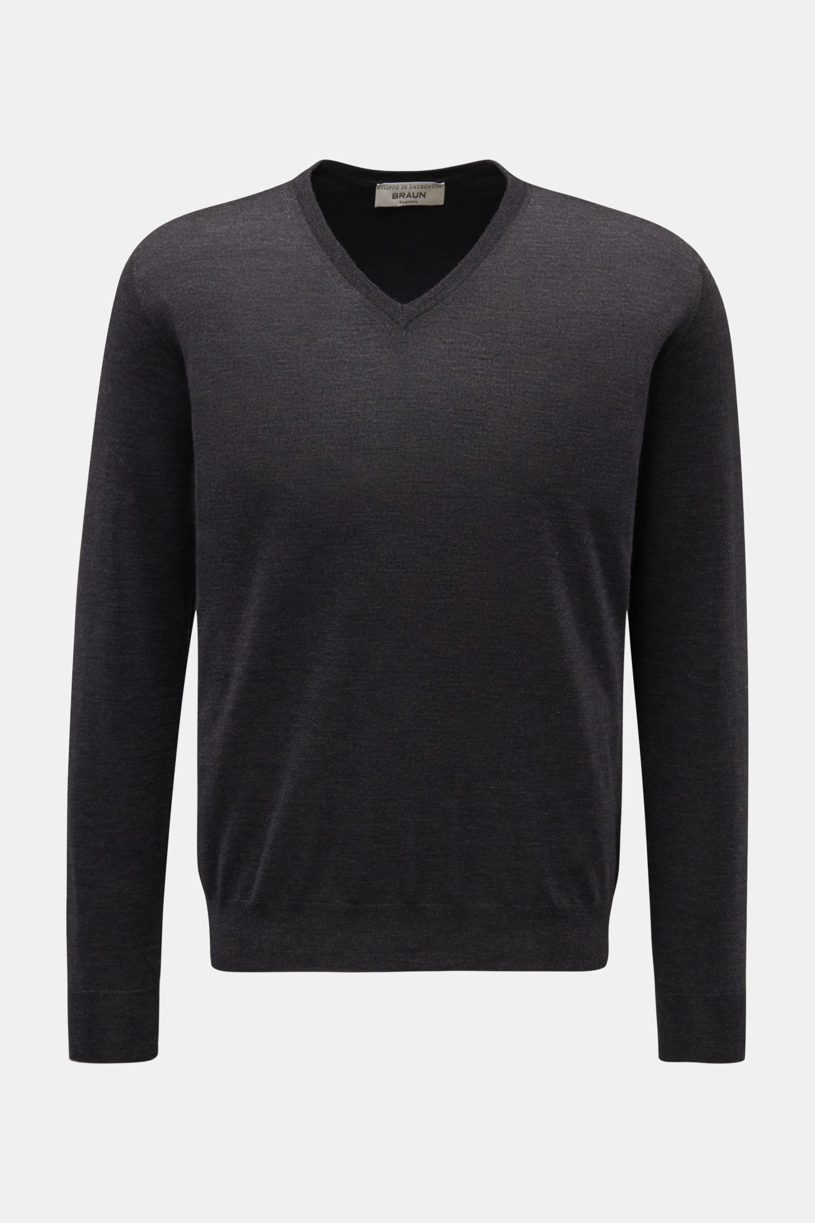 Filippo de Laurentiis Merino Feinstrick V-Neck Pullover dunkelgrau meliert