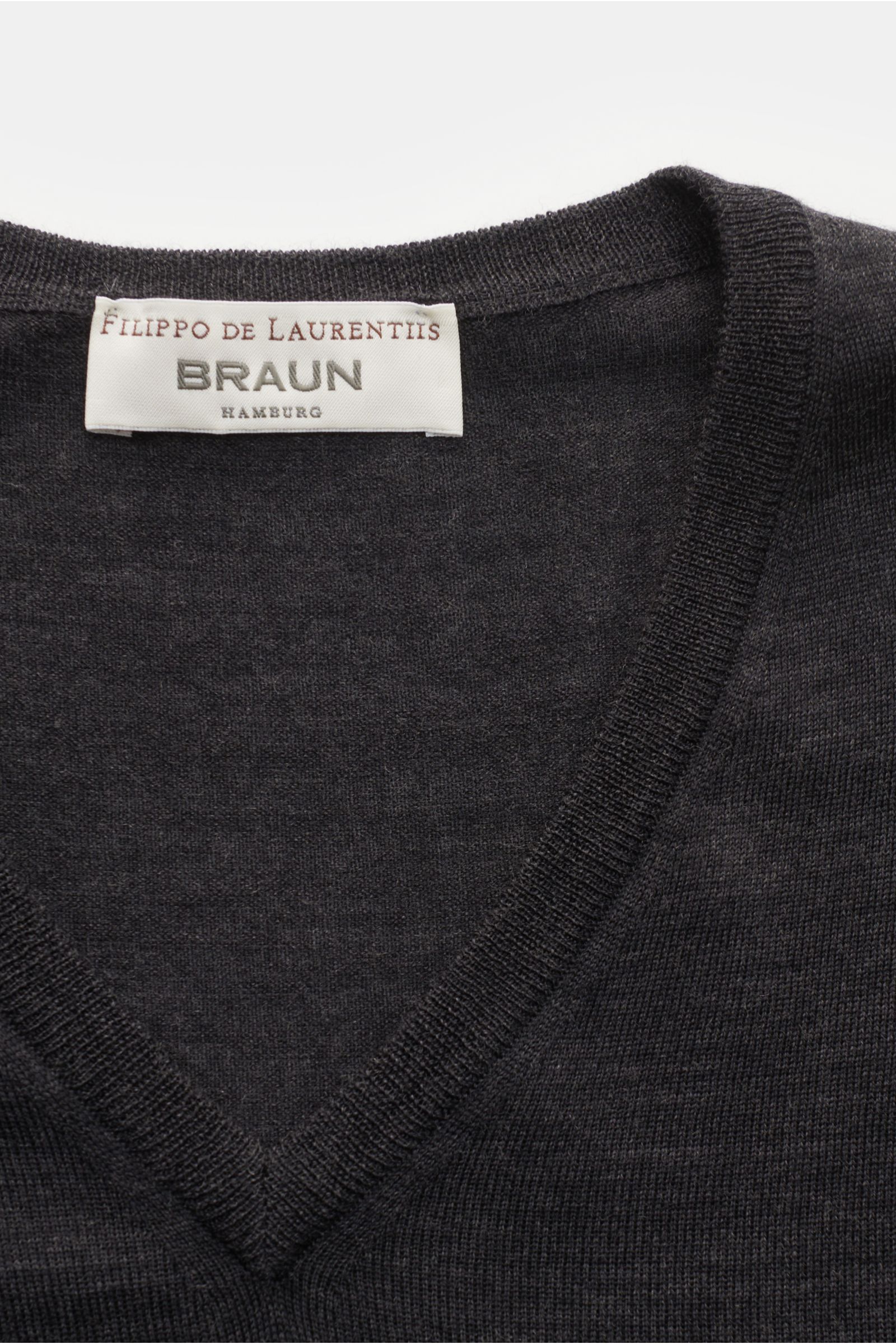 Filippo de Laurentiis Merino Feinstrick V-Neck Pullover dunkelgrau meliert