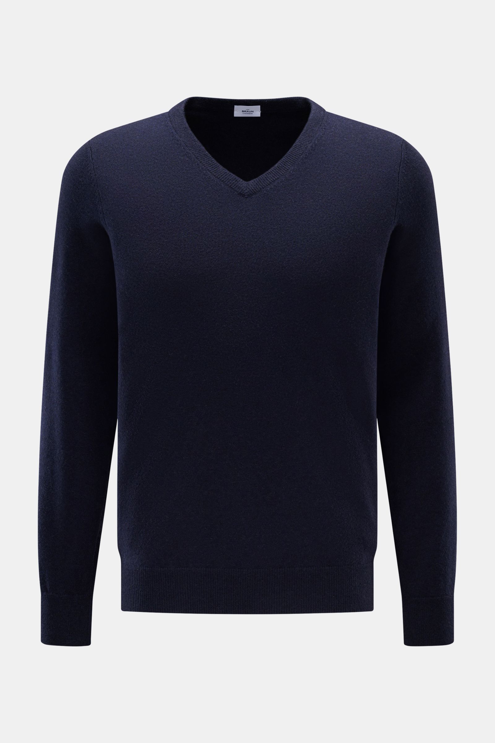 von Braun Cashmere V-Neck Pullover navy, Slim Fit, feines Strickbild, reiner Cashmere, V-Ausschnitt, elastische Rippbündchen, frontal fotografiert
