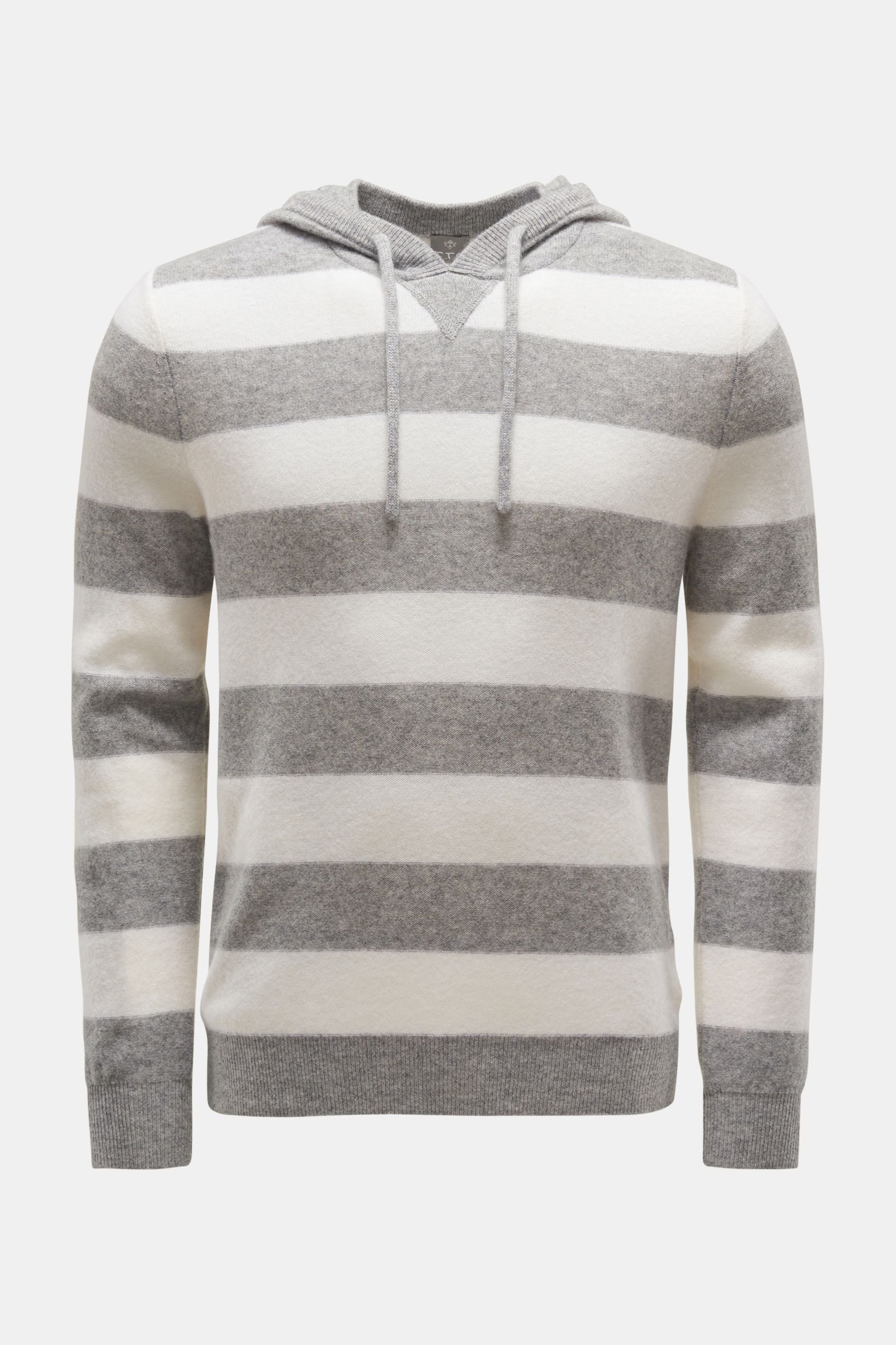 Cashmere hooded jumper grey/white striped