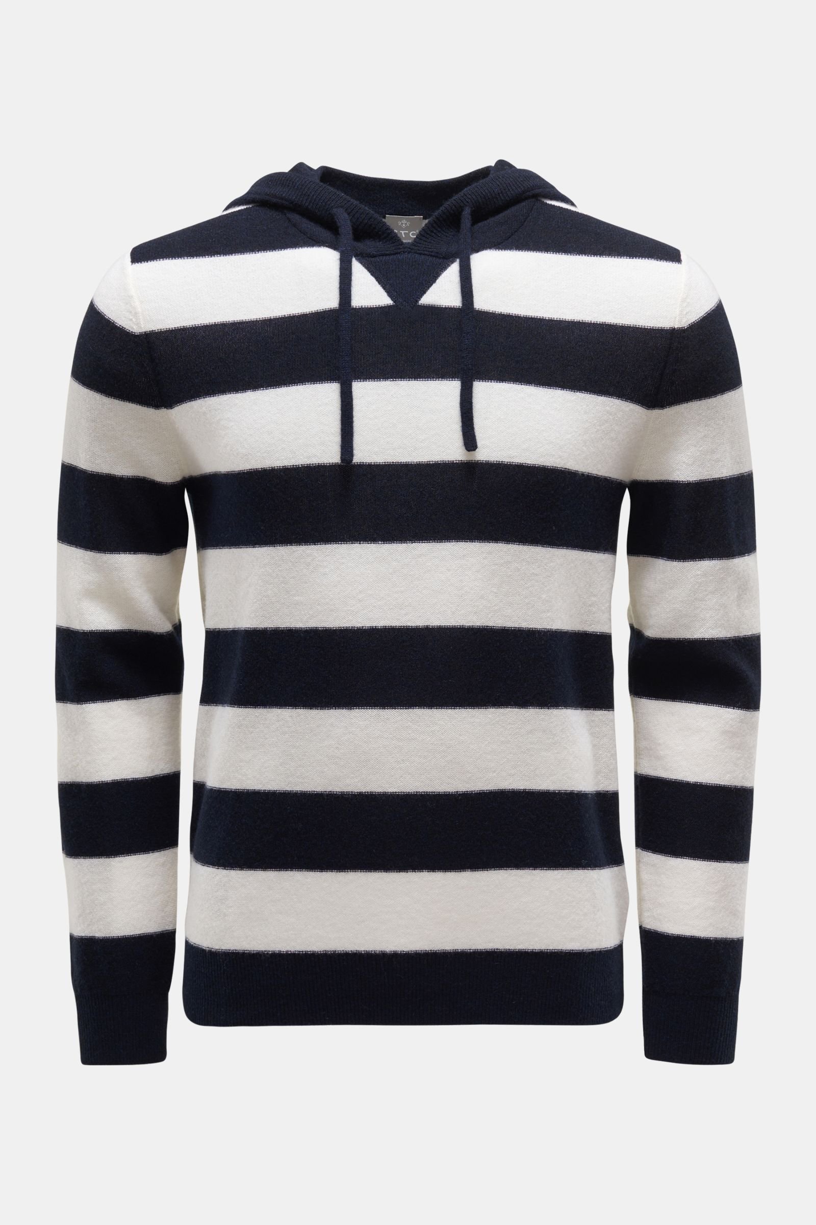 Cashmere hooded jumper navy/white striped