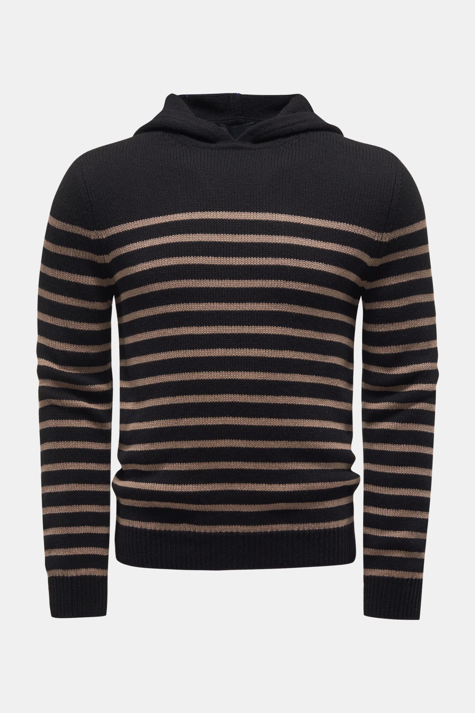Cashmere hooded jumper 'Bobby' black/grey-brown striped
