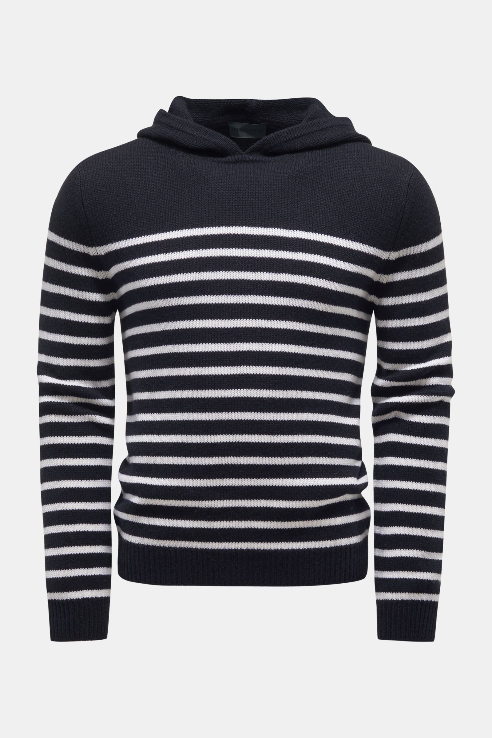 Cashmere hooded jumper 'Bobby' navy/white striped