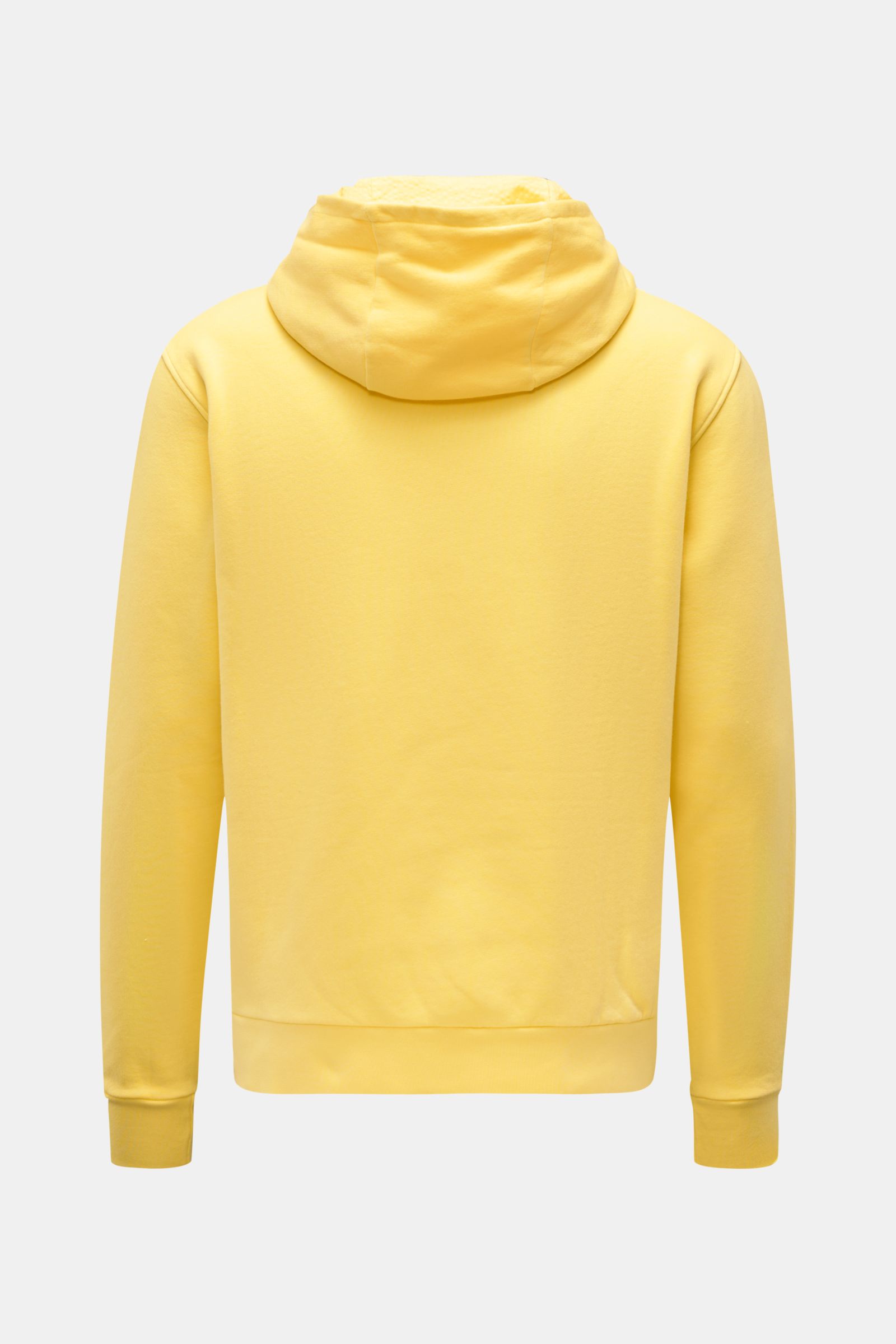 Gelber 04651/ A trip in a bag Kapuzenpullover 'AF Hoody' aus reiner Baumwolle, hinten fotografiert, mit Kapuze und Rippbündchen.