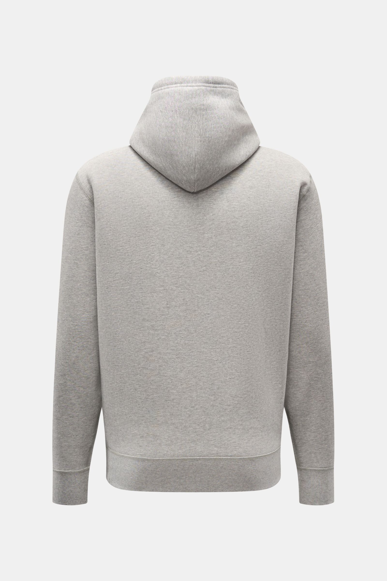 Back view of Polo Ralph Lauren Kapuzenpullover grau meliert hoodie made of cotton and premium microfiber jersey, soft touch, regular fit, hood with drawstring, kangaroo pocket, chest logo embroidery, brushed interior, elastic cuffs.