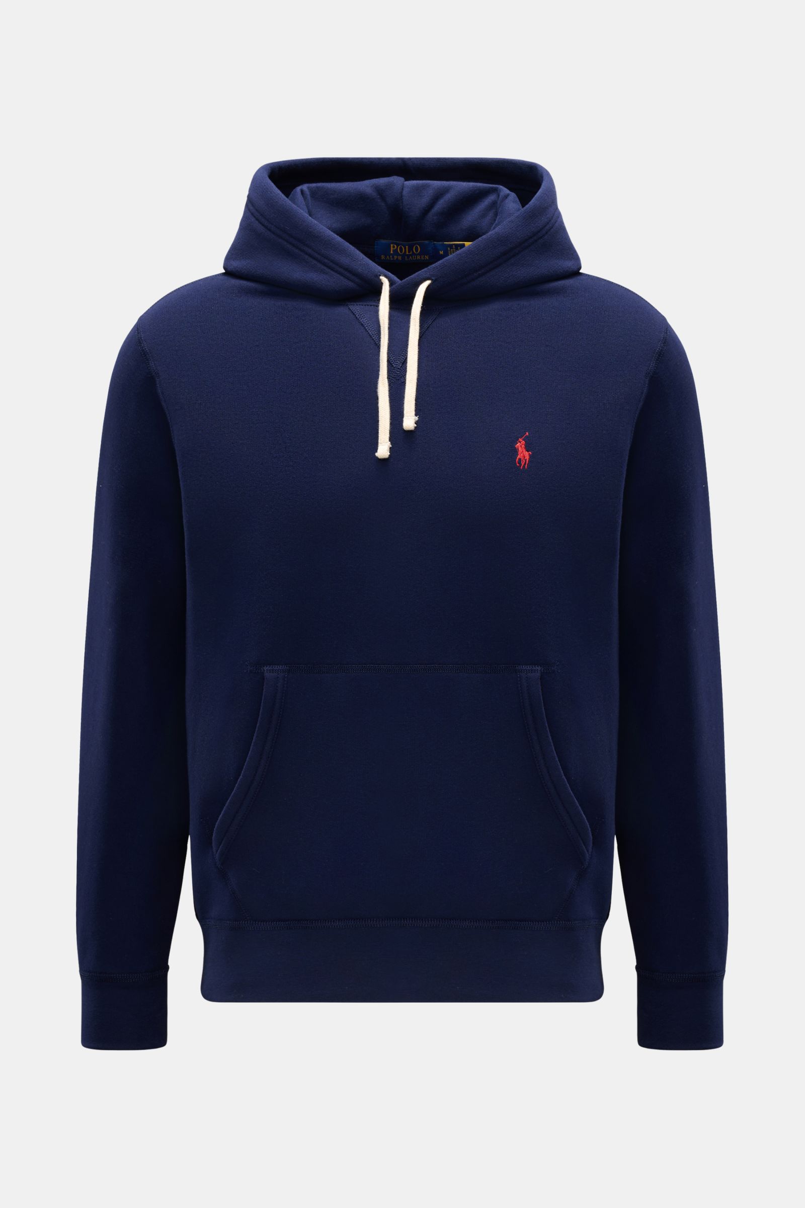 Polo Ralph Lauren Kapuzenpullover navy, frontal fotografiert, Jersey aus Baumwolle/Microfaser, weicher Griff, Regular Fit, Kapuze mit Tunnelzug, Kängurutasche, Logo-Stitching, angeraute Innenseite, breite Bündchen.
