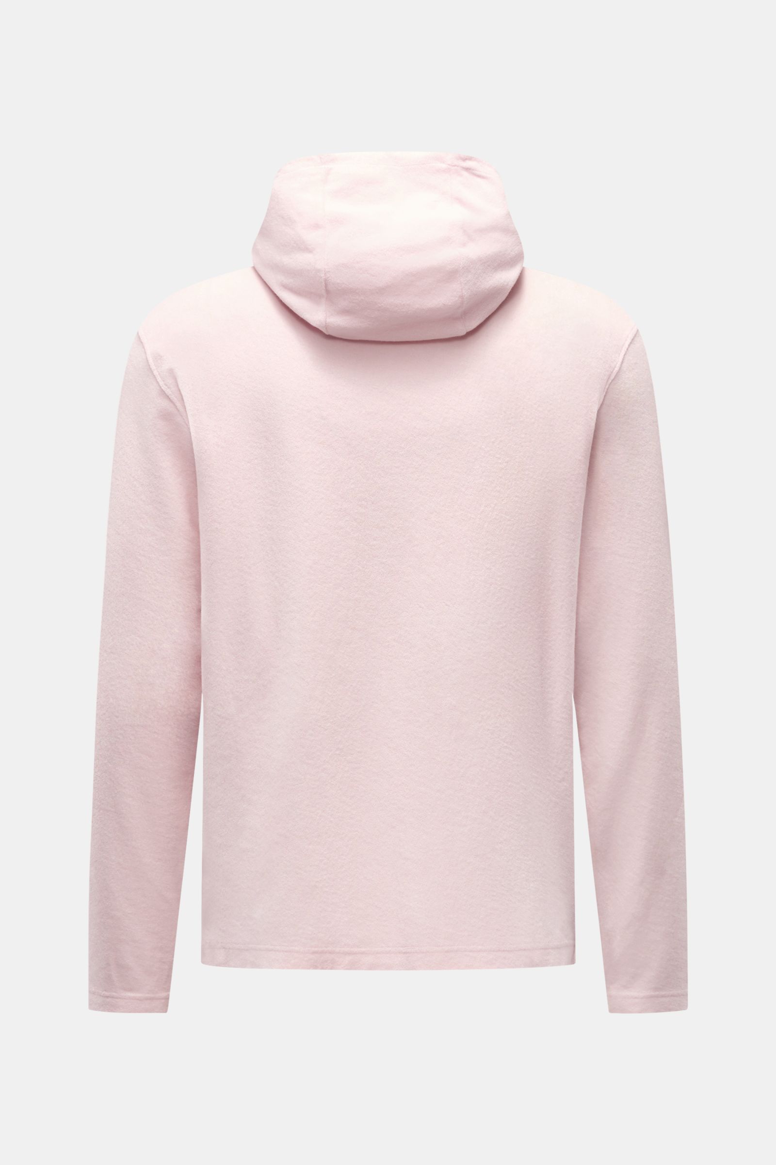 04651/ A trip in a bag Frottee-Kapuzenpullover 'Terry' rosé, Rückansicht, sommerlich leichter Baumwoll-Frottee, Regular Fit, Kapuze, Weblabel.