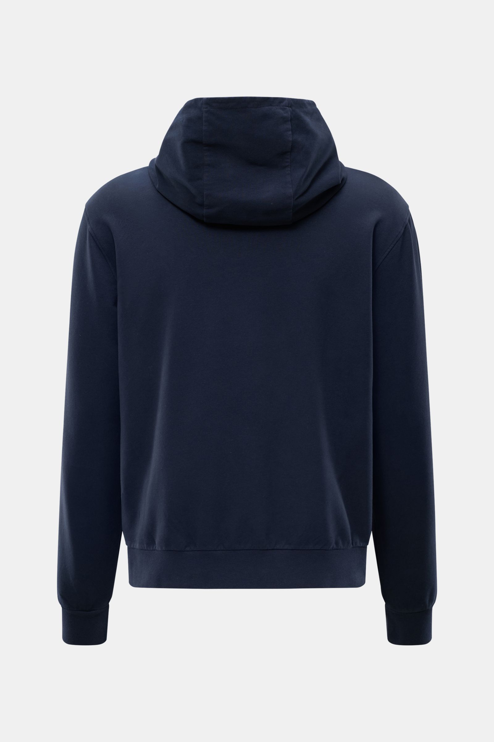 04651/ A trip in a bag Kapuzenpullover 'IF Hoodie' navy, Rückansicht, gebürsteter Jersey, elastische Baumwolle, Kapuze, Rippbündchen, Regular Fit, Weblabel.