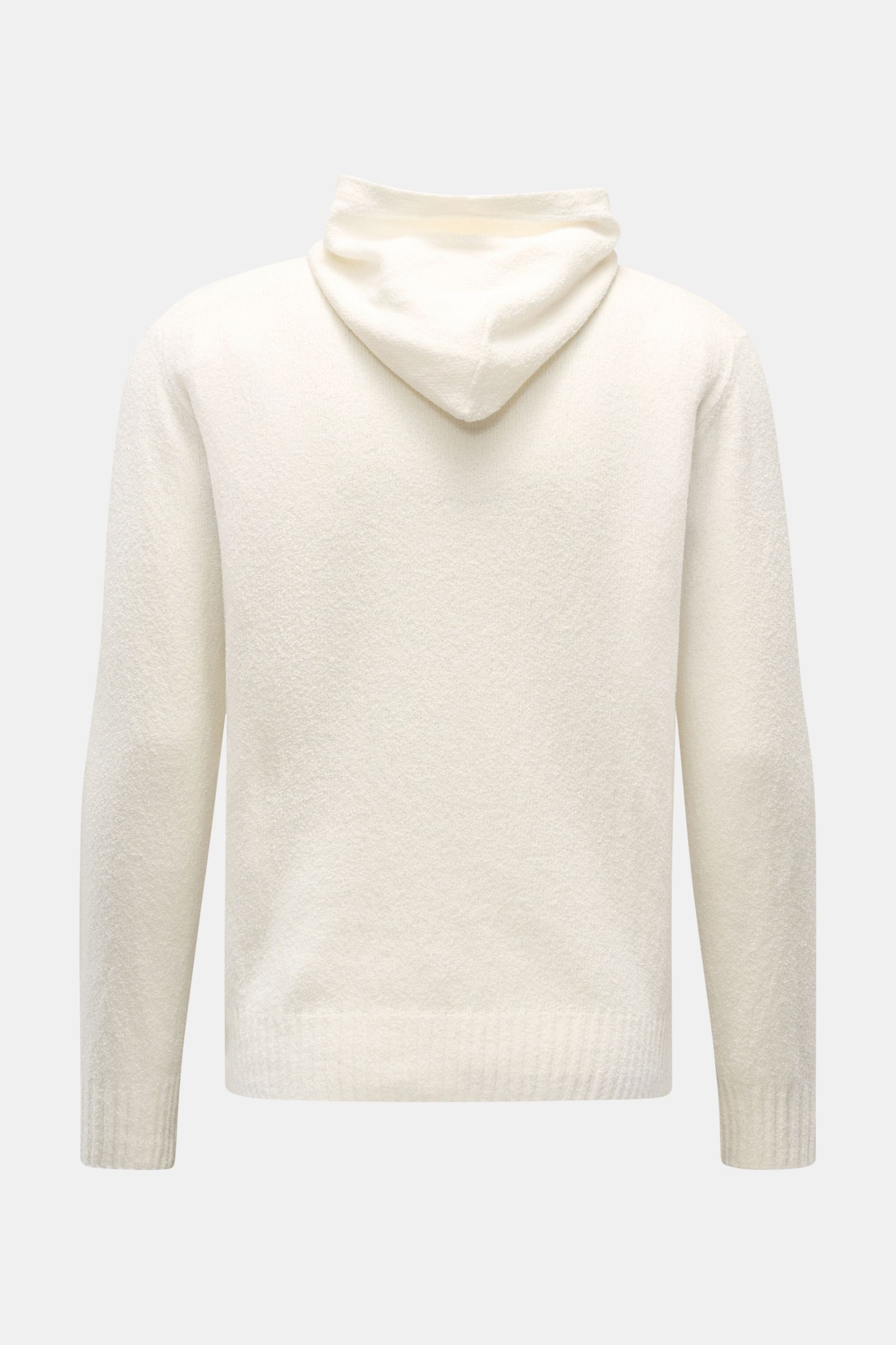 04651/ A trip in a bag Kapuzenpullover 'Knit Terry Hoodie' offwhite in Slim Fit, Rückansicht, markante Frottee-Optik, Bouclé-Struktur, Baumwolle und Microfaser.