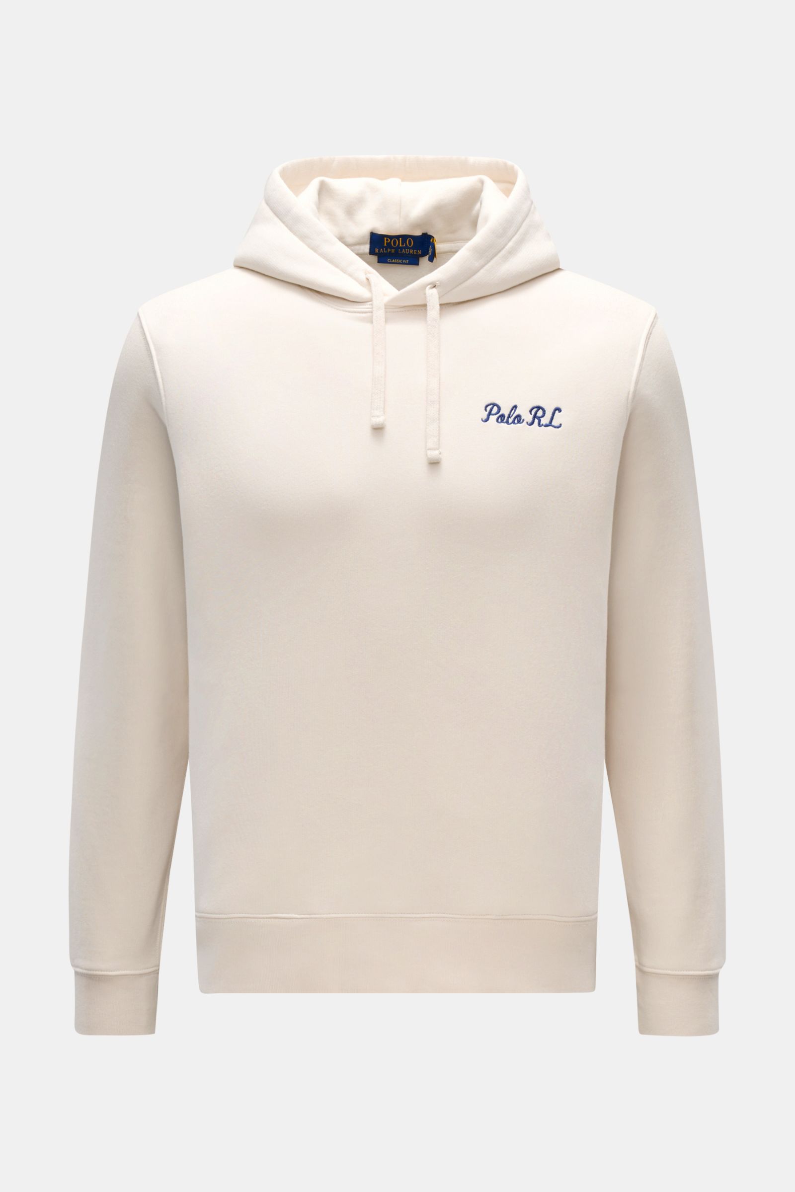 Front view of Polo Ralph Lauren Hooded jumper white, featuring a drawstring hood, embroidered 'Polo RL' on chest, soft fleece lining, and regular fit.

Description: Iconic signature style by POLO RALPH LAUREN: This hooded jumper with a soft fleece lini