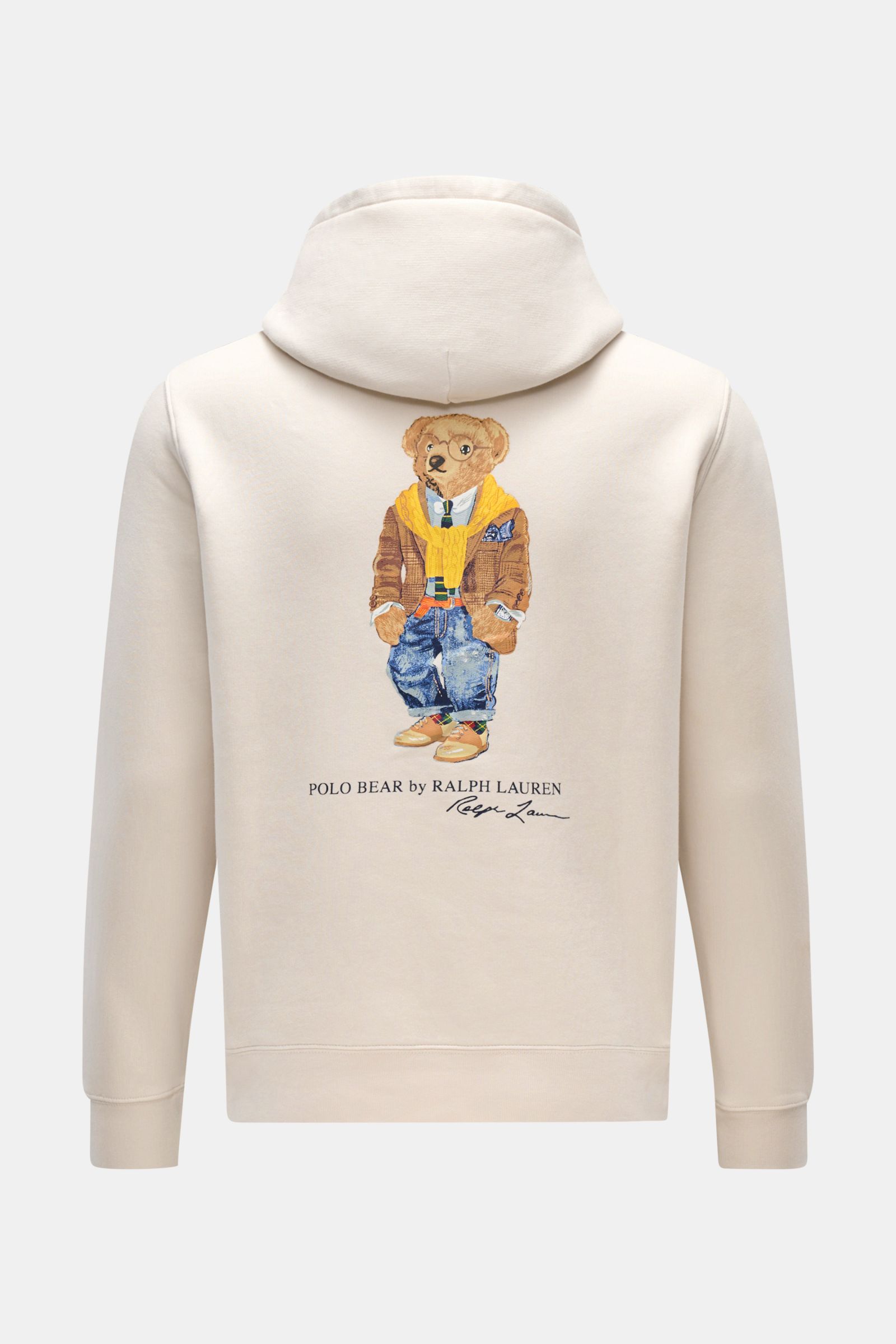 Rear view of Polo Ralph Lauren Hooded jumper white featuring a large Polo Bear print on soft fleece-lined cotton blend fabric.

Iconic signature style by POLO RALPH LAUREN: This hooded jumper with a soft fleece lining combines casual comfort with one o