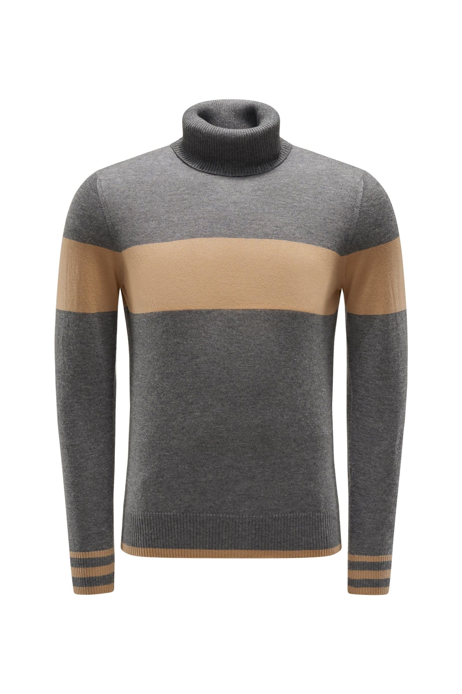 Cashmere turtleneck jumper 'No.10' grey/light brown striped
