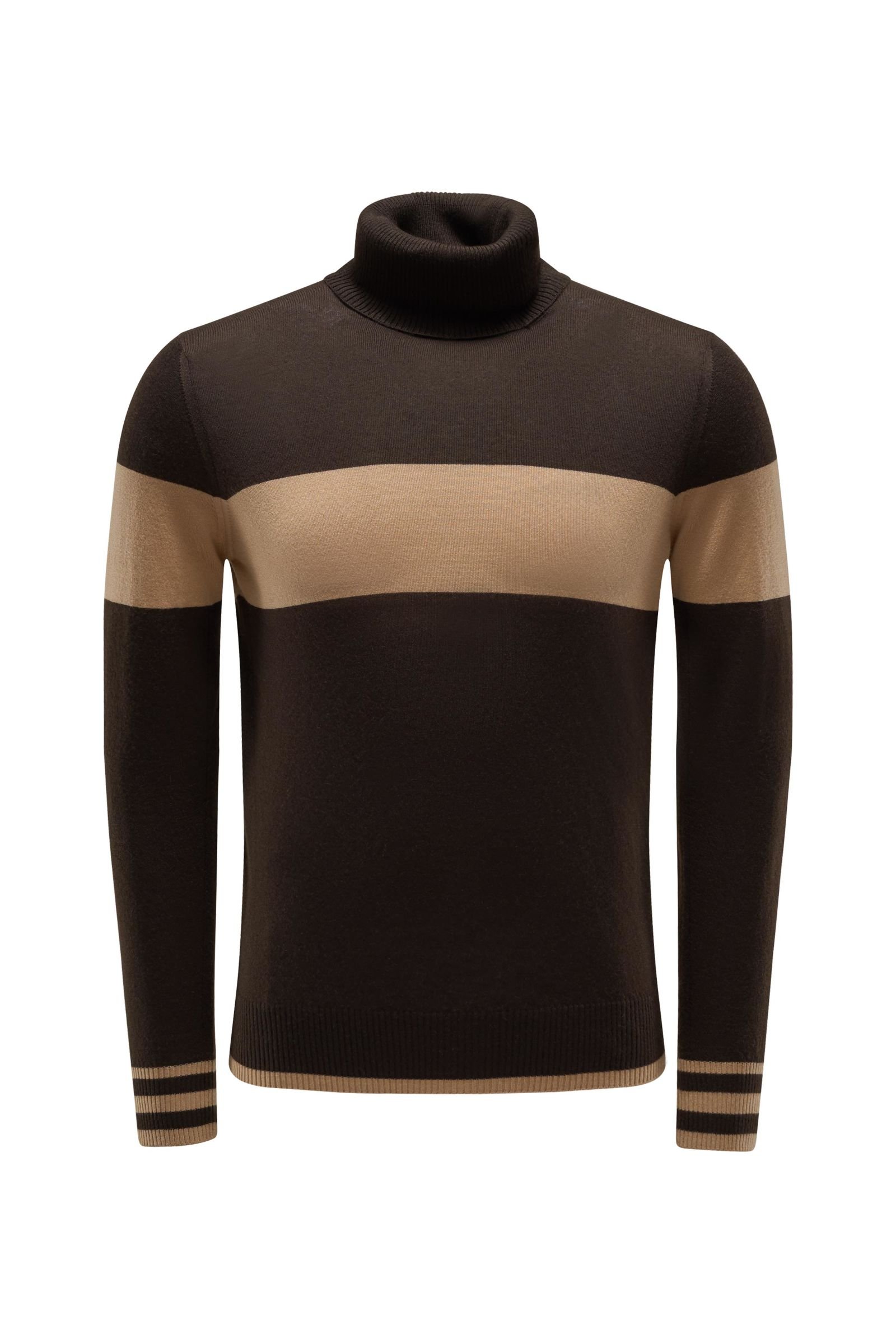 Cashmere turtleneck jumper 'No.10' dark brown/light brown striped