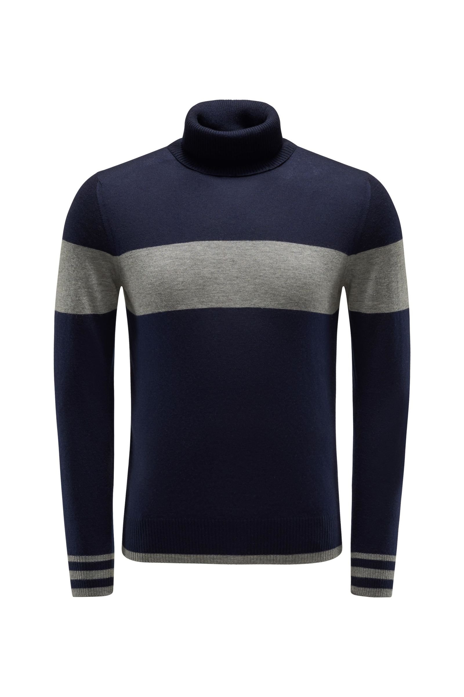 Cashmere turtleneck jumper 'No.10' navy/grey striped