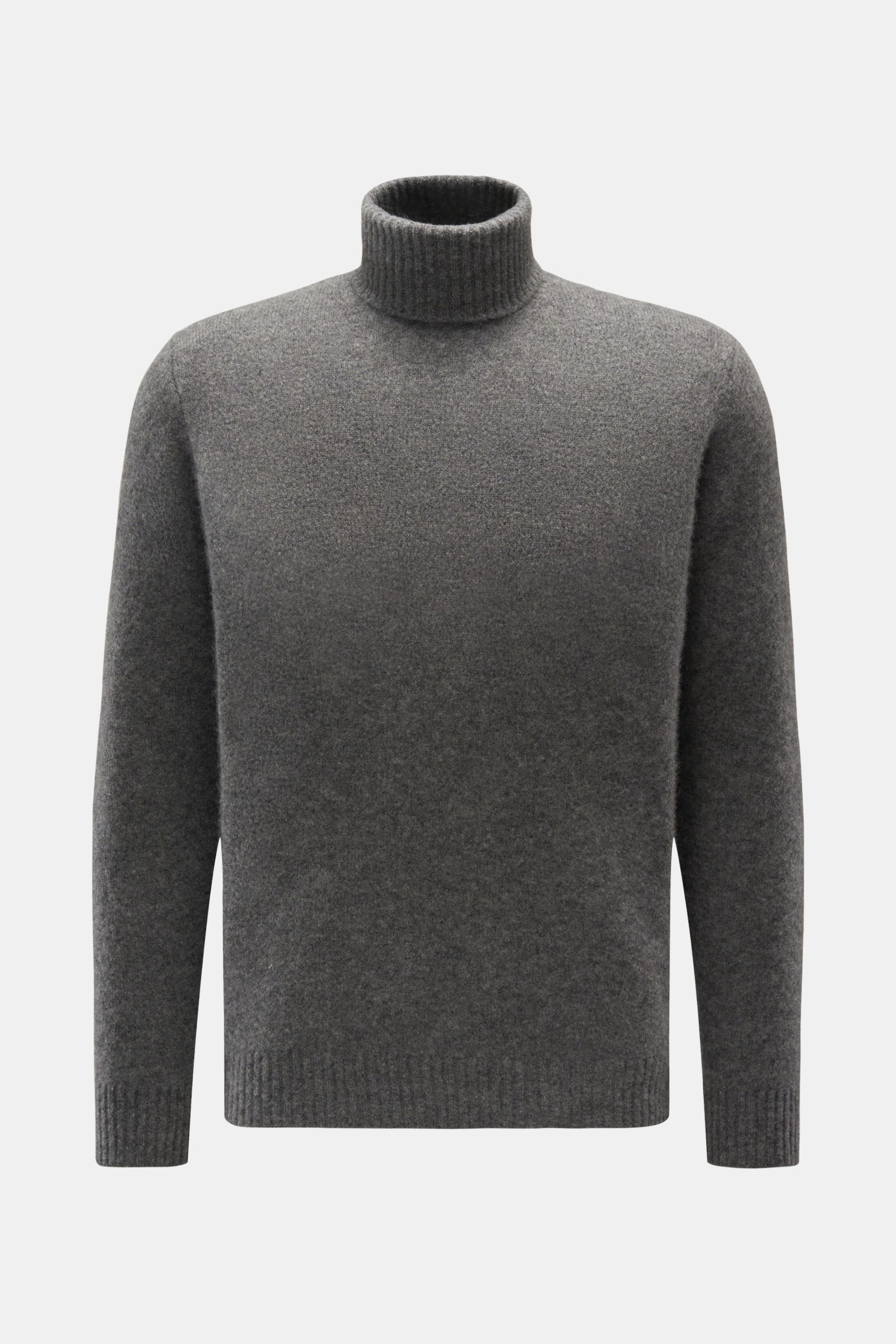 Filippo de Laurentiis Rollkragenpullover dunkelgrau meliert, frontale Ansicht, Slim Fit, mittelfeines Strickbild, weicher Griff, Cashmere-Seide-Microfaser-Mix, anliegender Rollkragen, flexible Rippbündchen.
