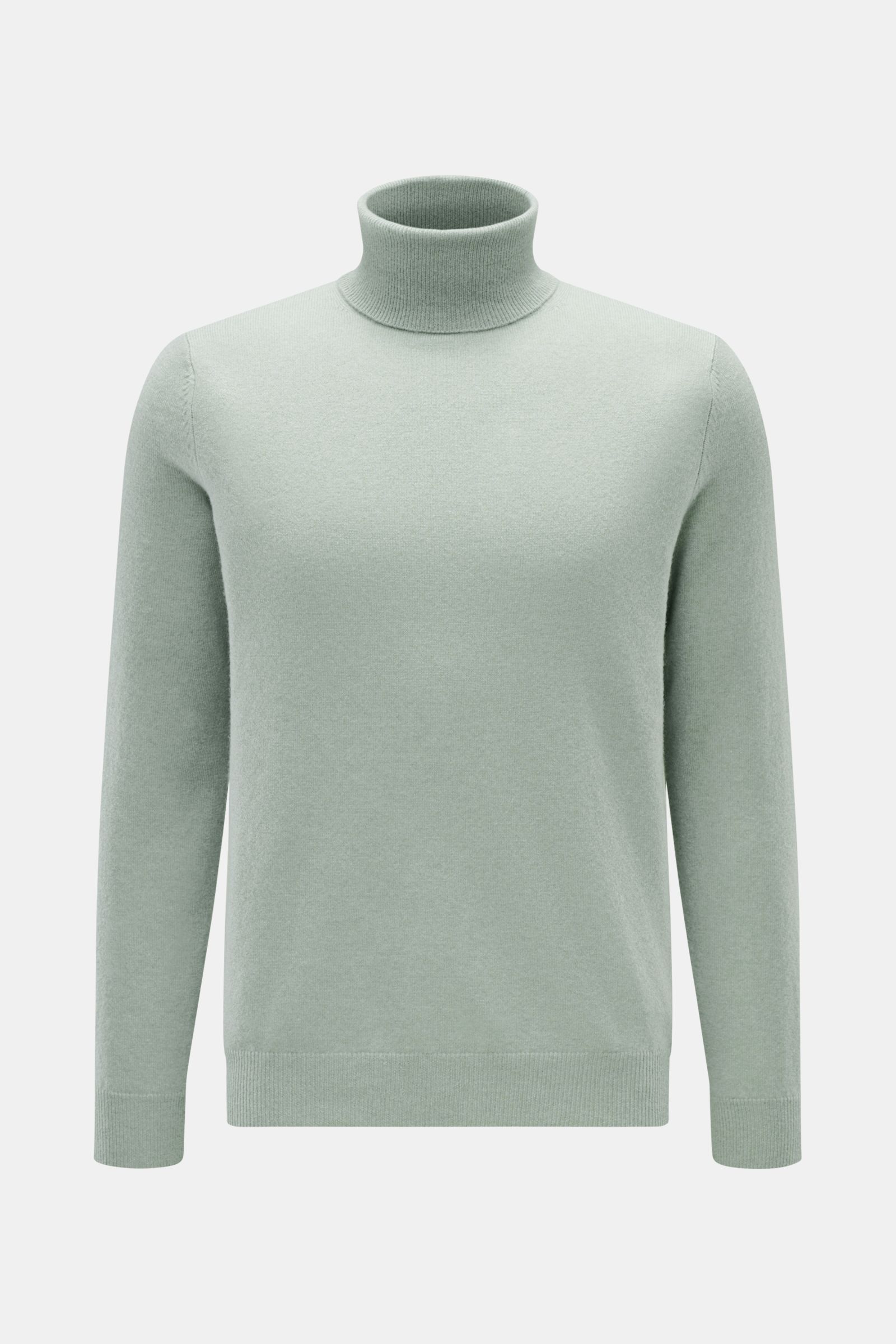FTC Cashmere Rollkragenpullover graugrün meliert, Slim Fit, feines Strickbild, weicher Griff, Rippstrick-Rollkragen und Rippbündchen, Frontansicht