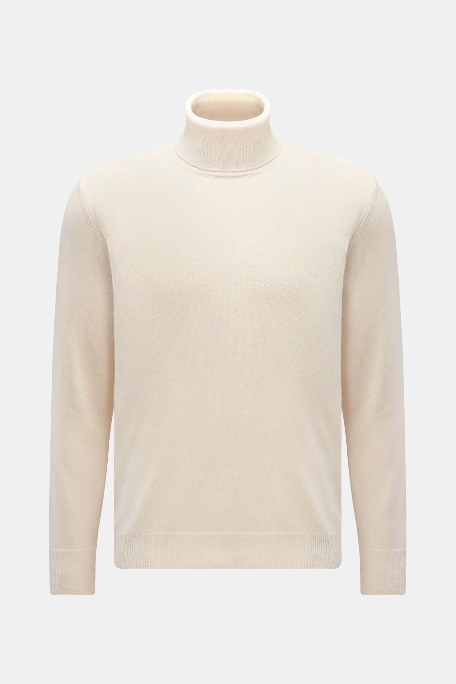 Moorer Rollkragenpullover 'Todi' creme, frontal sichtbar, Slim Fit, feines Strickbild, Mix aus Cashmere und Seide, weicher Griff, flexibler Rollkragen und Rippbündchen.