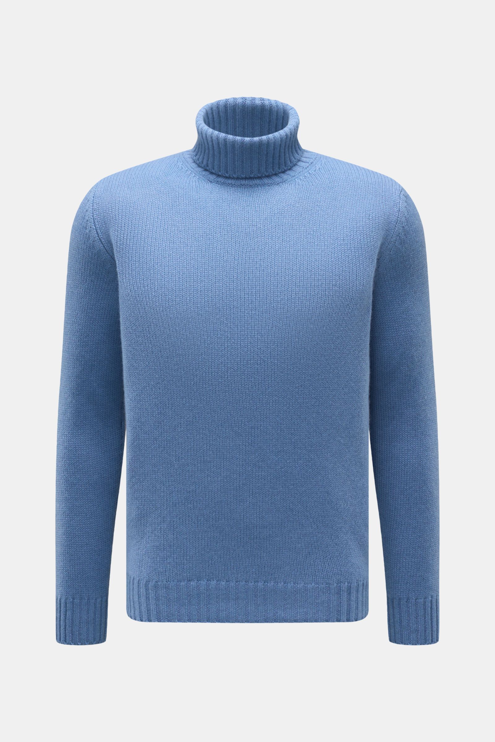 Bruno Manetti Cashmere Rollkragenpullover rauchblau, frontal fotografiert, Slim Fit mit anliegendem Rollkragen, weicher Griff, 100% reiner Cashmere.