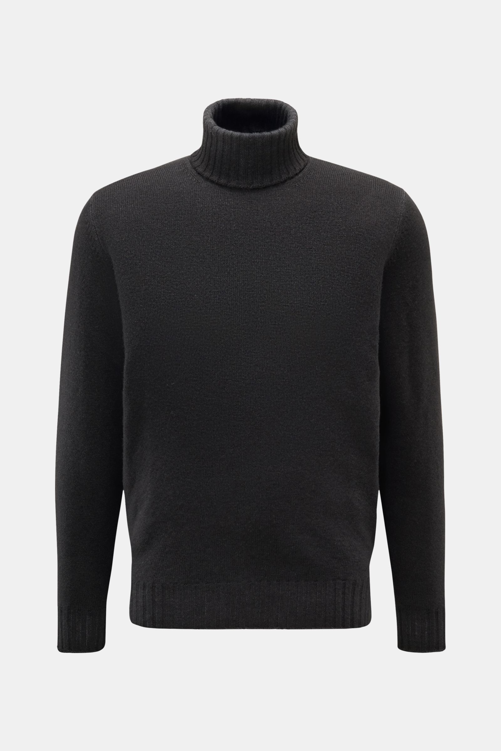 Filippo de Laurentiis Merino Rollkragenpullover anthrazit meliert, garment dyed, aus superfeiner Merinowolle und Cashmere, weicher Griff, Regular Fit, Frontansicht.